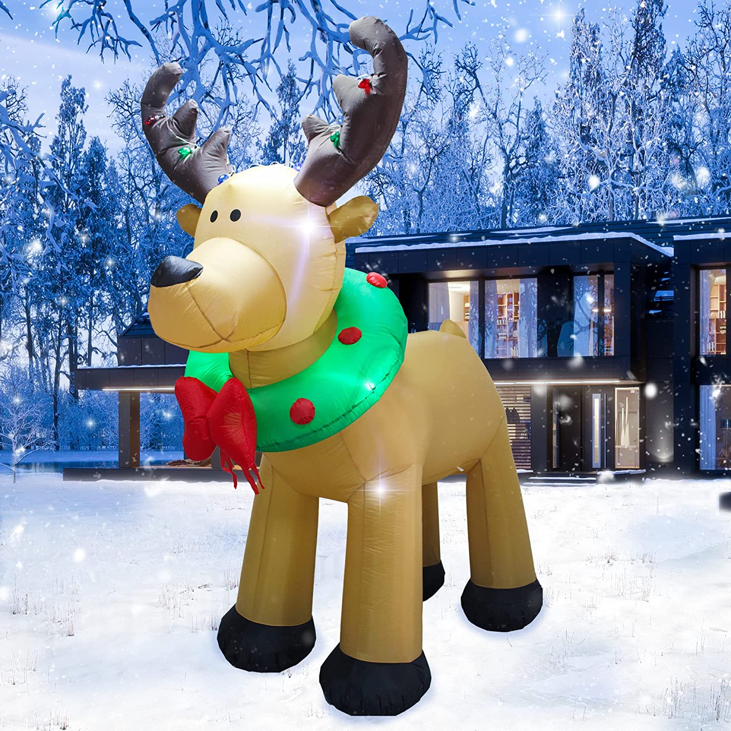 AJY 8 Feet Christmas Inflatable Reindeer Holiday Lighted Blow up Reindeer Yard Decoration Indoor Outdoor Yard Lawn Decoration