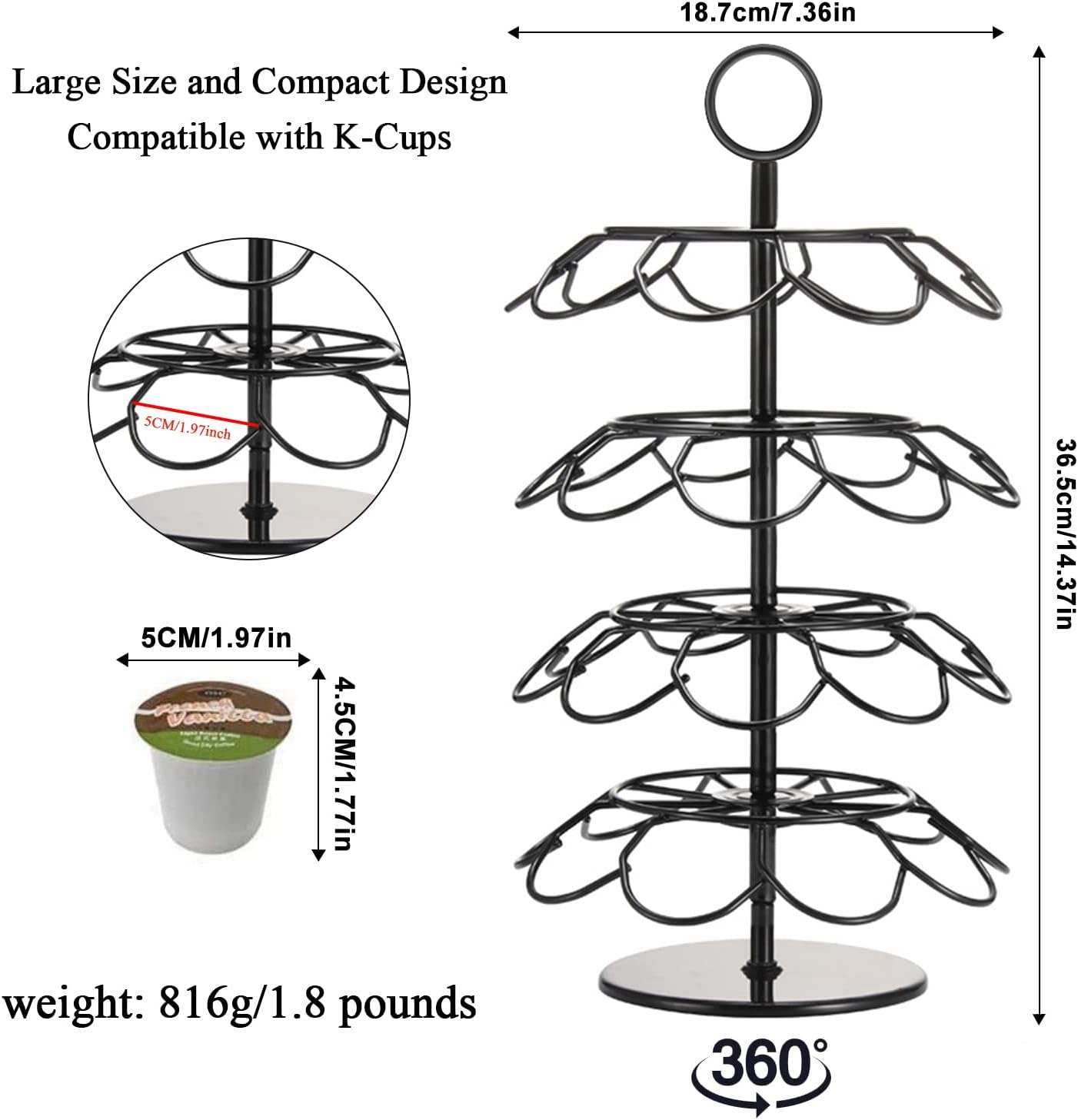 Coffee Pod Carousel Holder Organizer Compatible with 36 Cup Pods image number 3
