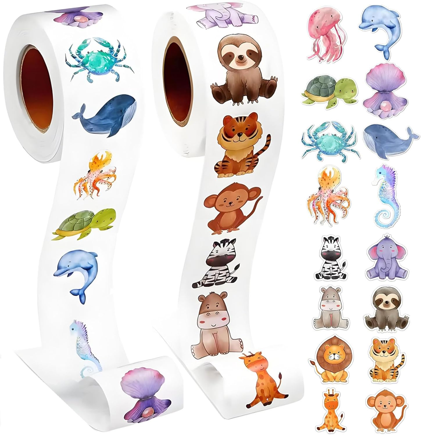 1000Pcs Animal Stickers Roll,Sea Creature and Forest Animals Stickers,Water Bottle Stickers for Kids,Waterproof Vinyl Stickers Laptop Decals Sticker Packs Skateboard Stickers for Teens Adults image number 6
