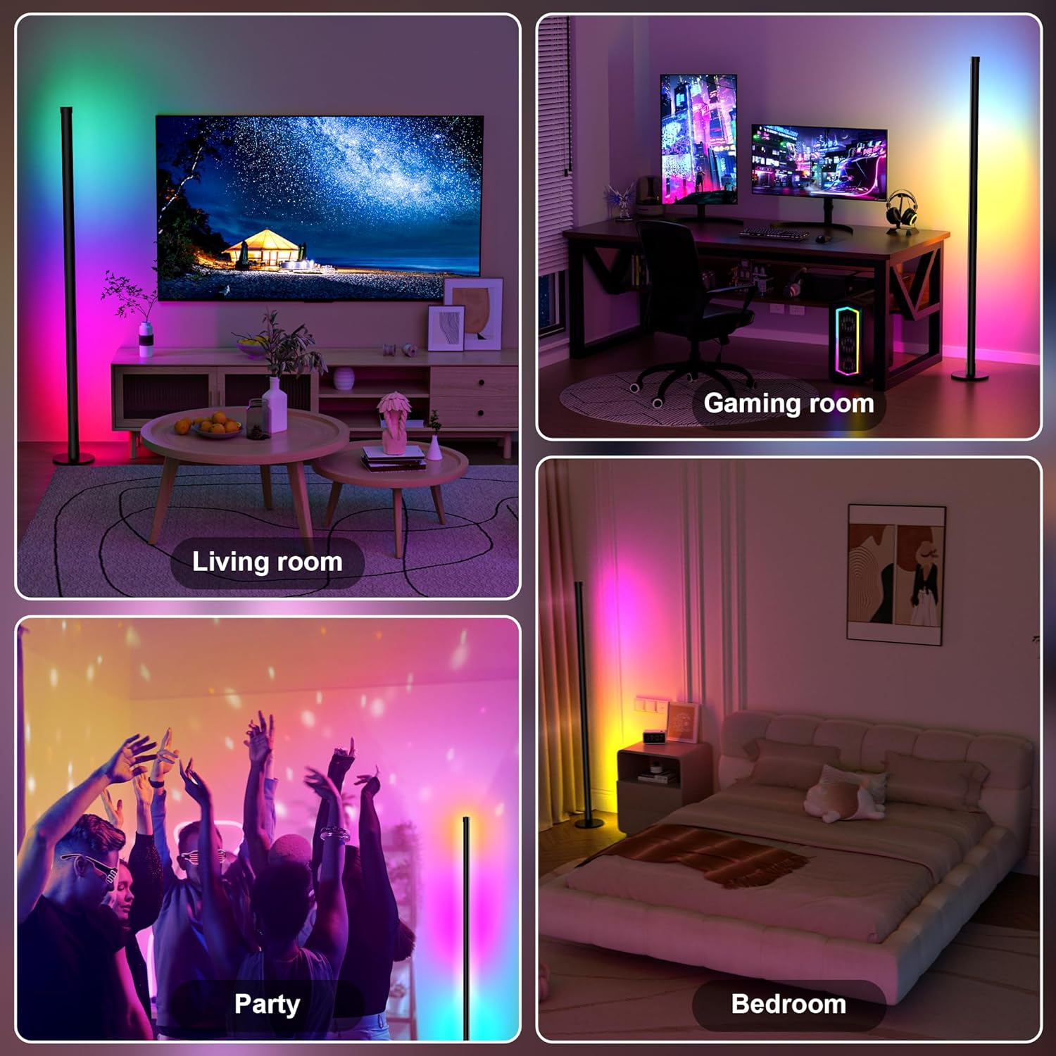 Cozylady 63&rdquo;RGB Floor Lamp, 160Cm LED Corner Lamp with Music Sync,16 Million DIY Colors, Timing, Dimmable Corner Light with App/Remote Control for Living Room Bedroom Gaming Room Decor image number 6