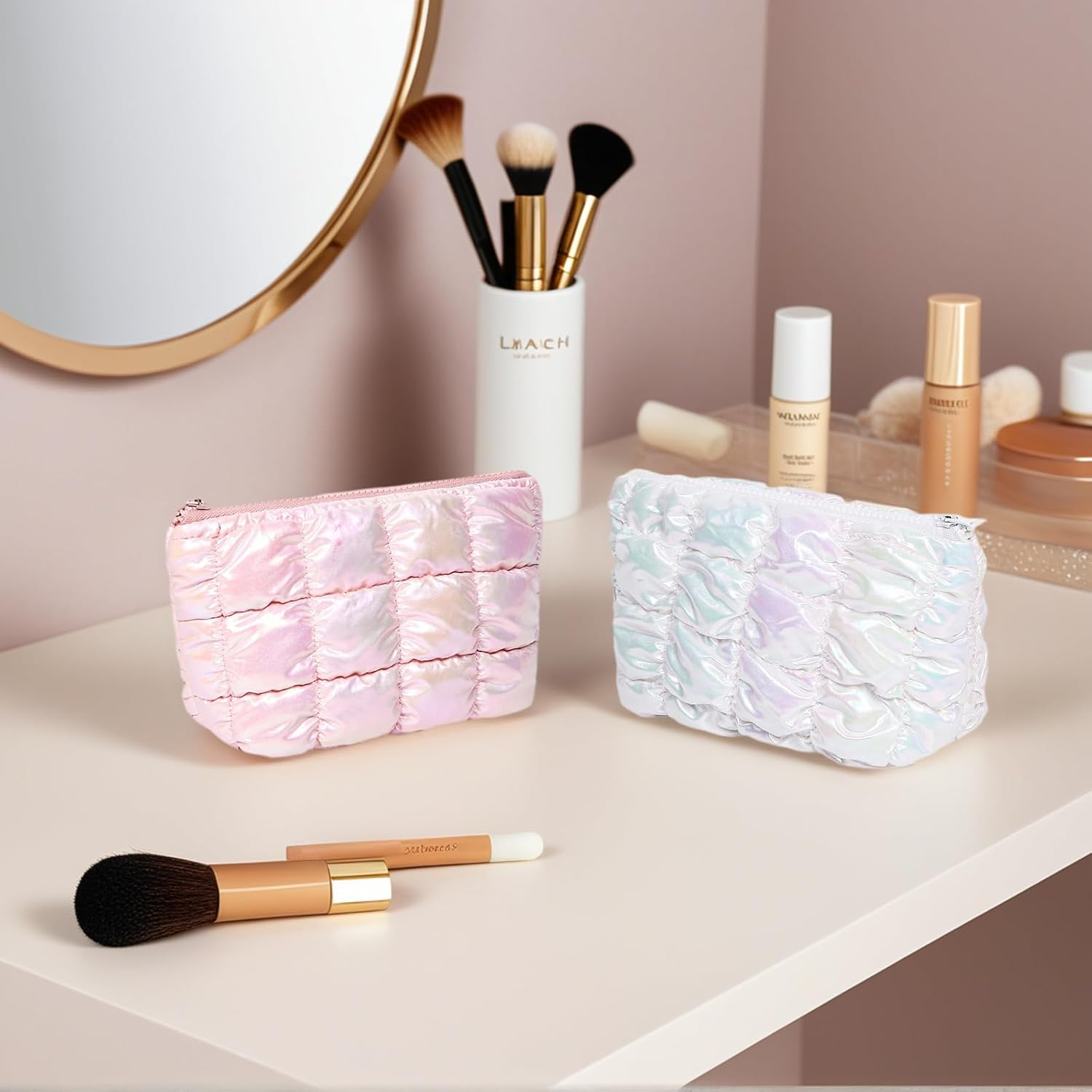 Small Cosmetic Makeup Pouch Bag, Travel Toiletry Bag for Women (Pink) image number 4