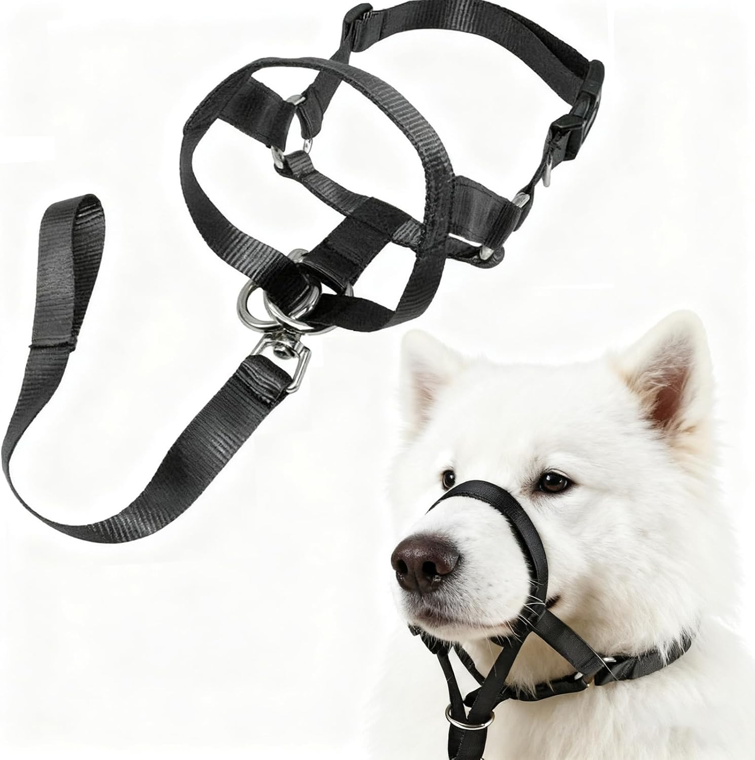 Dog Head Collar, Soft Dog Collar for Small, Medium, and Large Dogs on Walks, No - Pull Training Halter for Heavy Pullers (Black, L) image number 3