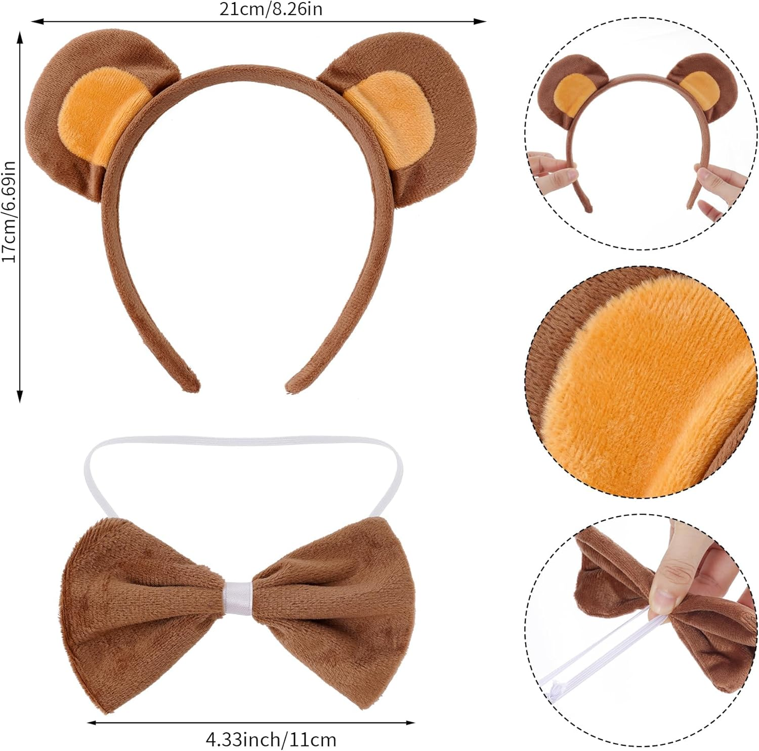 OJIOUI 3Pcs Monkey Costume Set for Women Monkey Ears Headband and Tail Bow Tie Animal Costume for Halloween Party Dress Up image number 3