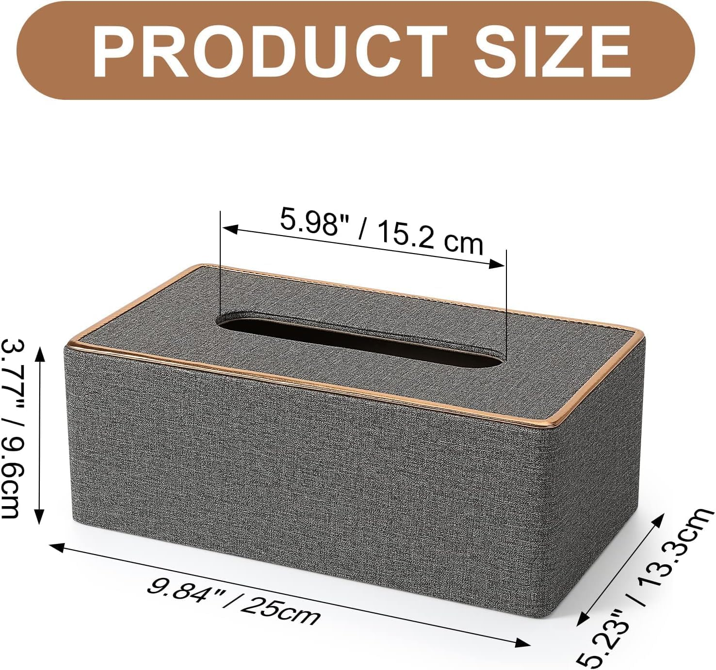 Tissue Box Cover, PU Leather Tissue Box Holder Rectangular Kleenex Box Covers for Home/Office/Car Decoration 9.84"X5.23"X3.77" (Grey) image number 6