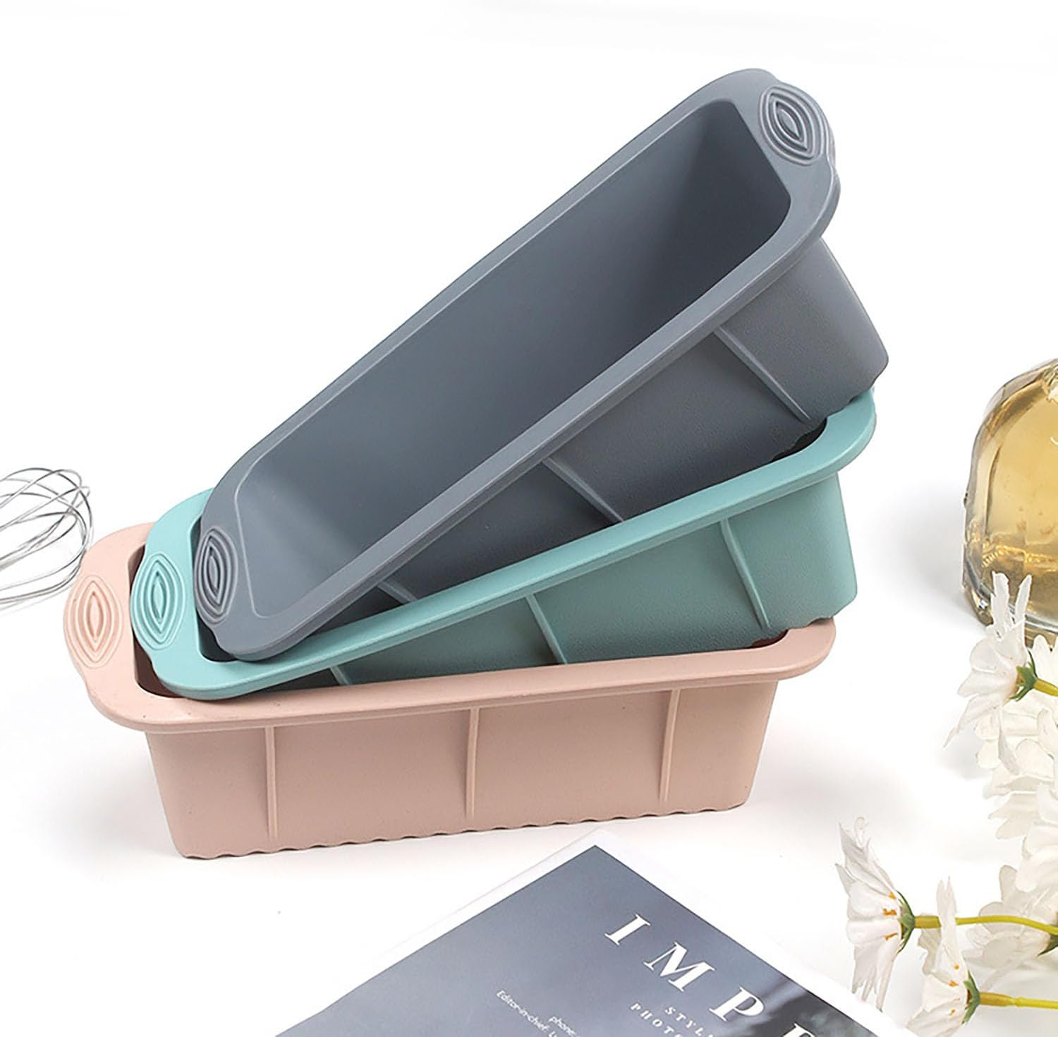 MRDLKNX Set of 3 Silicone Bread Loaf Pan, Silicone Molds with Silicone Tools for Homemade Loaf, Bread, Meatloaf, Cake, 9.8 X 4.7 Inch Rectangular Silicone Loaf Pans for Baking, Easy Release image number 2