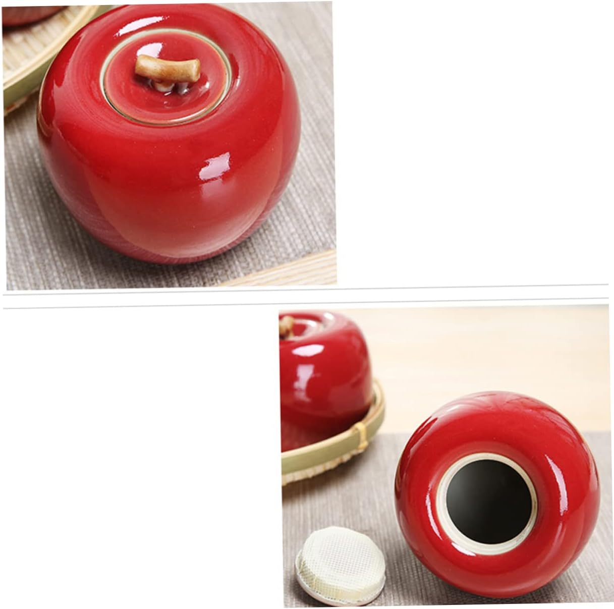 GRIRIW Apple Tea Can Ceramic Tea Jar Storage Container for Restaurant Home Container image number 4