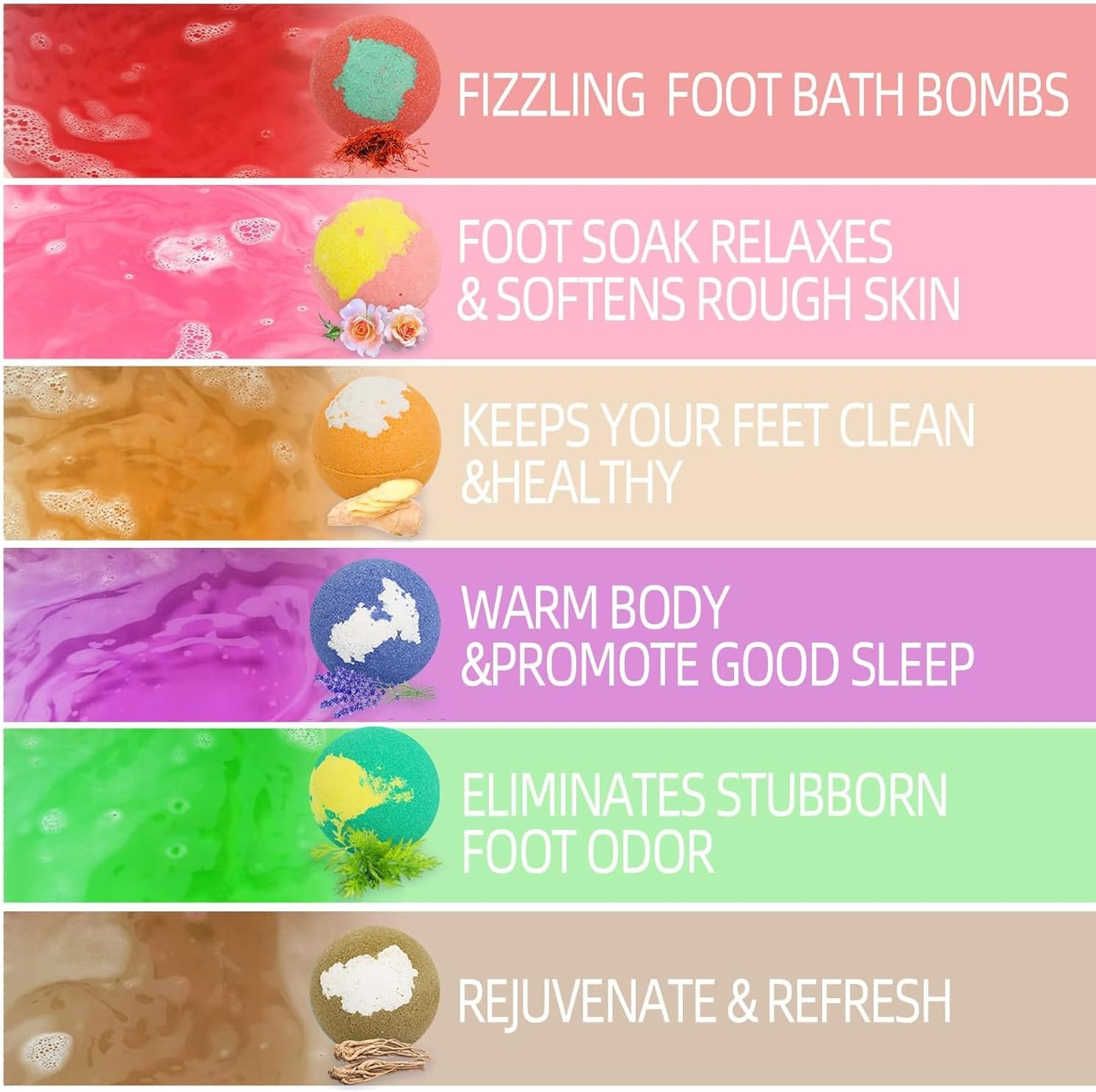 12-Pack Organic Foot Bath Bombs with Bath Salt | Infused with Essential Oils | Relieves Dry Cracked Feet, Athletes Foot, Foot Odor & Soothes Tired Sore Feet