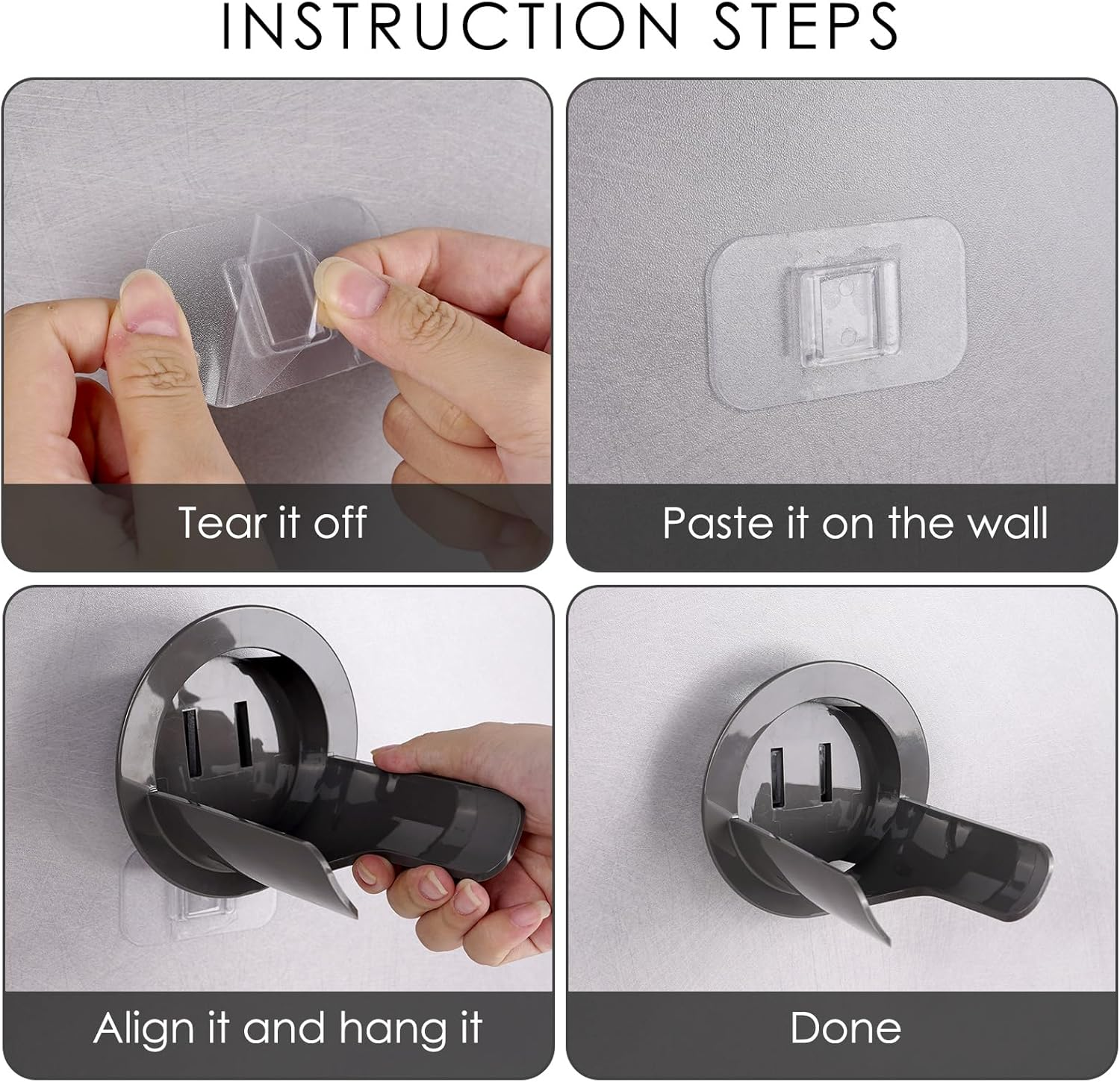 Hair Dryer Holder Wall Mounted Compatible with Dyson Hair Dryer, Self Adhesive Blow Dryer Holder Organizer with Cord Storage for Bathroom (2 Pack / Gray & Cream White) image number 5