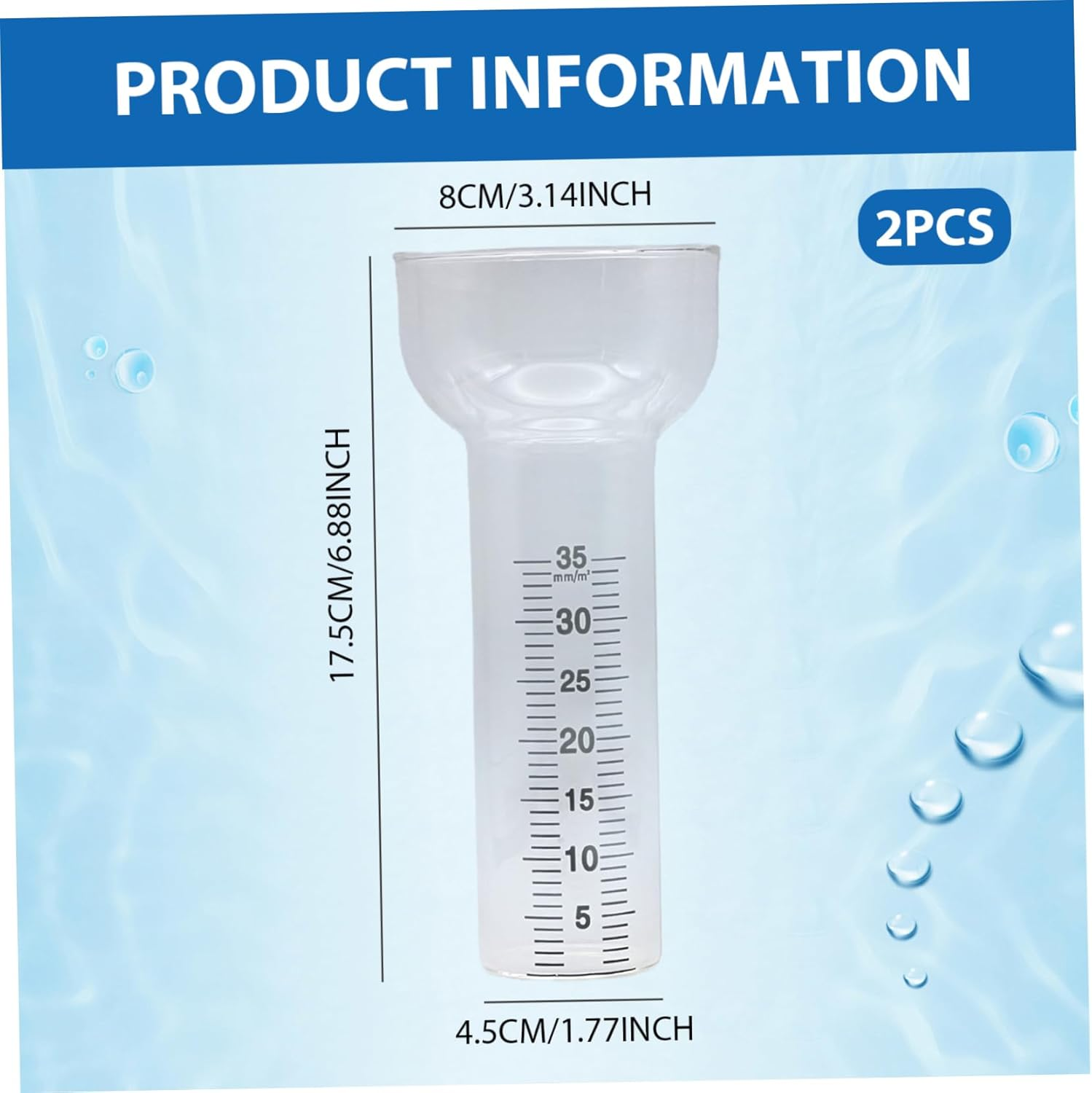 Rain Gauge 2Pcs Electric Torch Shaped Borosilicate Glass Water Gauge Rain Gauges for Yard, Water For, Outdoor Decorative- image number 3