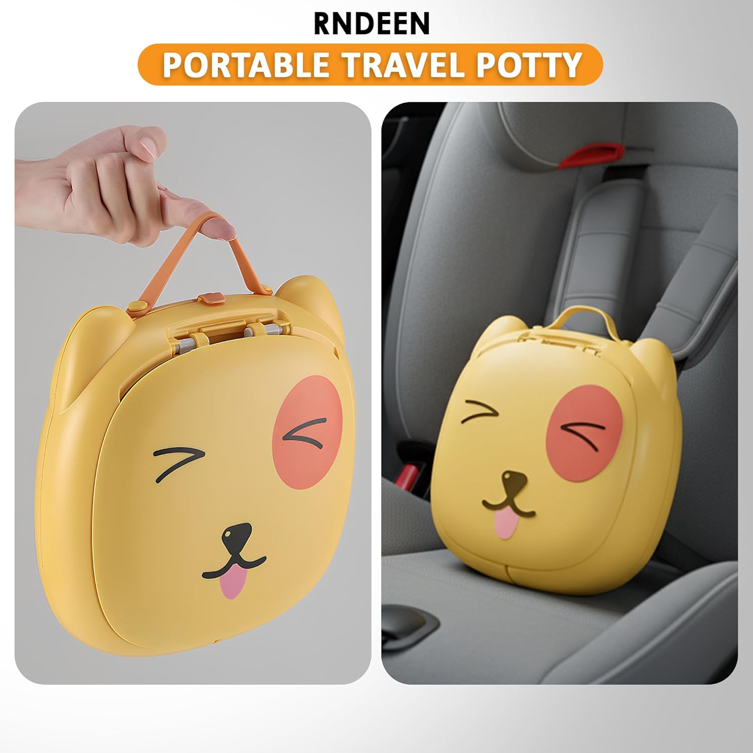 Rndeen Portable Travel Potty for Baby & Toddlers (0-4 Years)-Foldable,Comfortable Emergency Toilet Seat with Storage Bag,Convenient to Keep Clean & Carry&ndash;Ideal for Car,Camping,Park & Travel (Yellow) - Pink image number 3