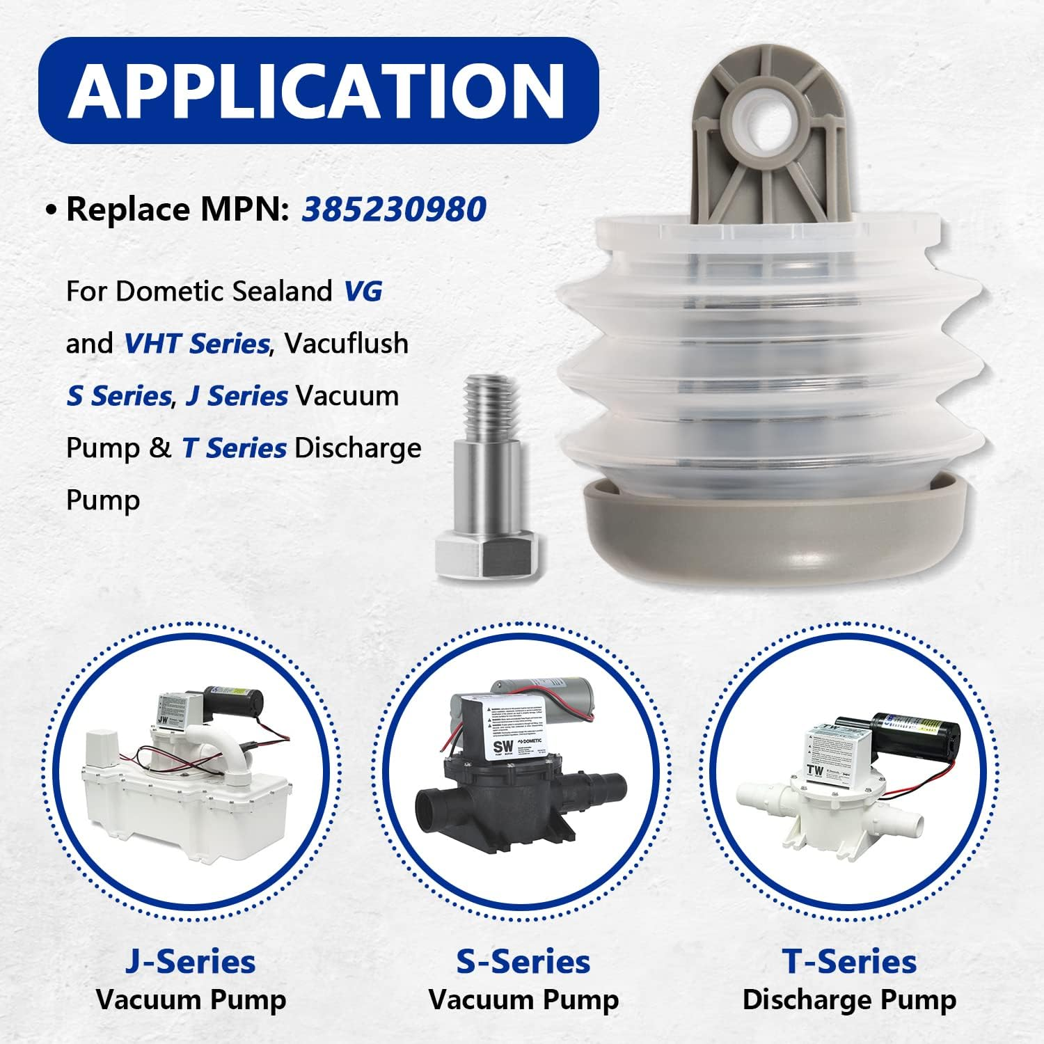 385230980 Pump Bellow Kit Toilet Pump Bellows S/T Pump Kit Fit for Dometic/Sealand VG & VHT Series, Vacuflush S Series, J Series Vacuum Pump & T Series Discharge Pump, Including Bushing and Bolt image number 4