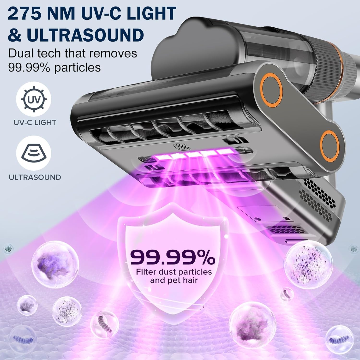 Kovizen Mattress Vacuum Cleaner, 16Kpa Bed Vacuum Cleaner, Heating, LED Screen, 500W Powerful Handheld Vacuums for Removing Dust Mites from Bed, Sofa, Couch, Crib image number 5