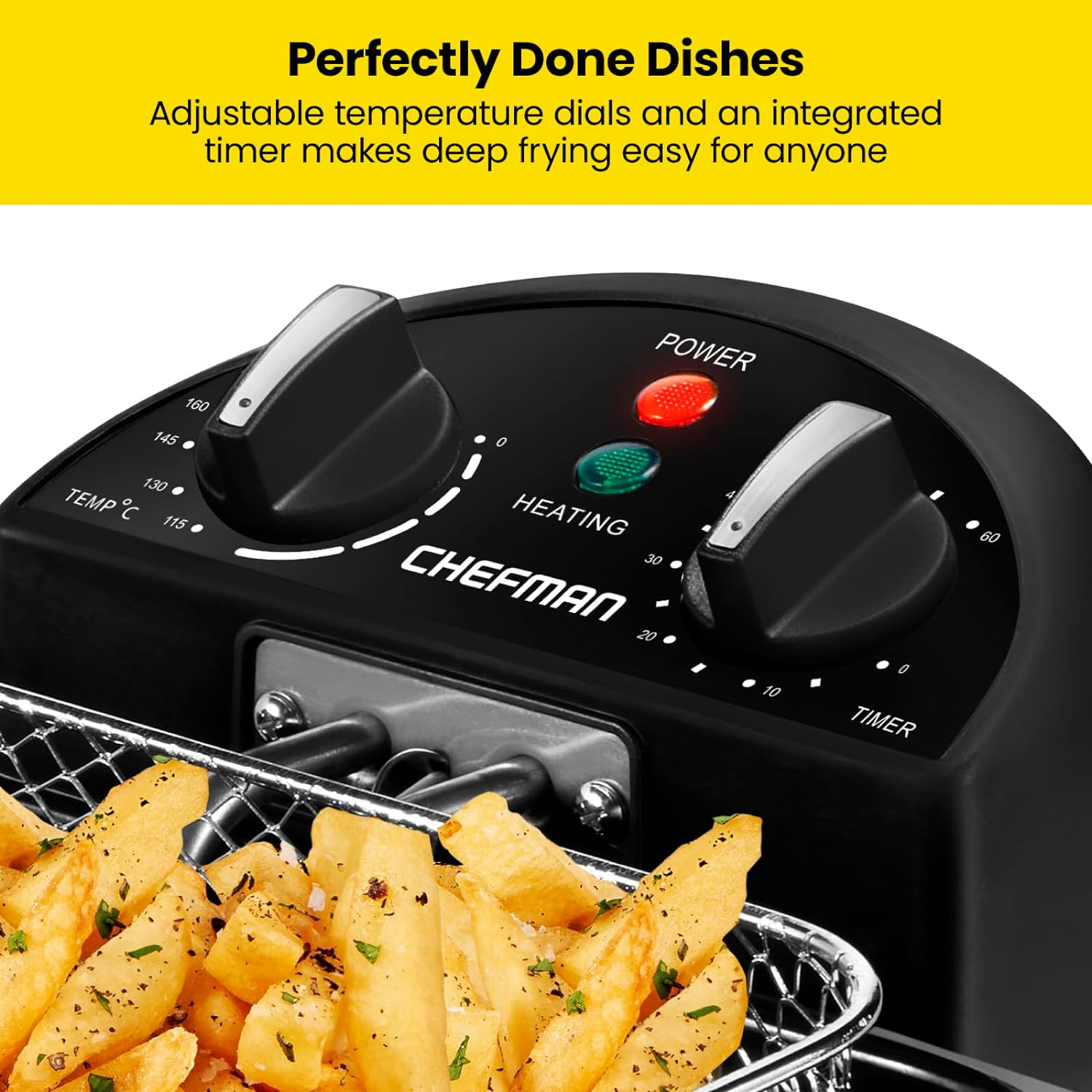 Chefman 4.3 Litre Deep Fryer W/Basket Strainer, XL Jumbo Size, Adjustable Temperature & Timer, Perfect for Fried Chicken, Shrimp, Chips & More, Removable Oil-Container, Stainless Steel image number 2