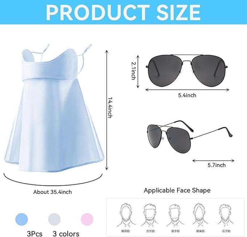 Breathable Cooling Face Cover Sunglasses 3 Set, Ice Silk Protection Earloop Neck Gaiter Scarf with Adjustable Straps, Multi-Functional Headwear Neck Cover for Men Women Summer Outdoor Sports image number 1