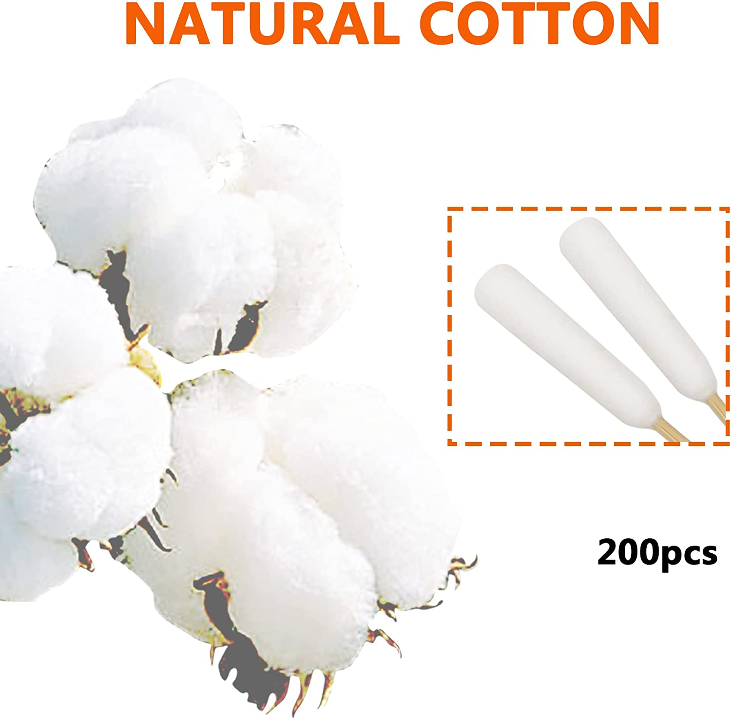 6 Inch Long Cotton Swabs of Medium and Large Pets Ears Cleaning or Makeup 200Pcs