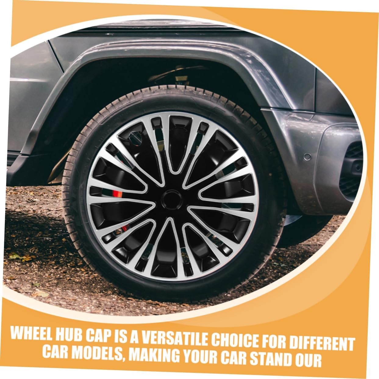 Gogogmee 2Pcs 12 Inch Decorative Wheel Hub Covers Silver Black Automotive Hub Caps Universal Fit Car Rims Accessories for SUV and Sedan image number 2