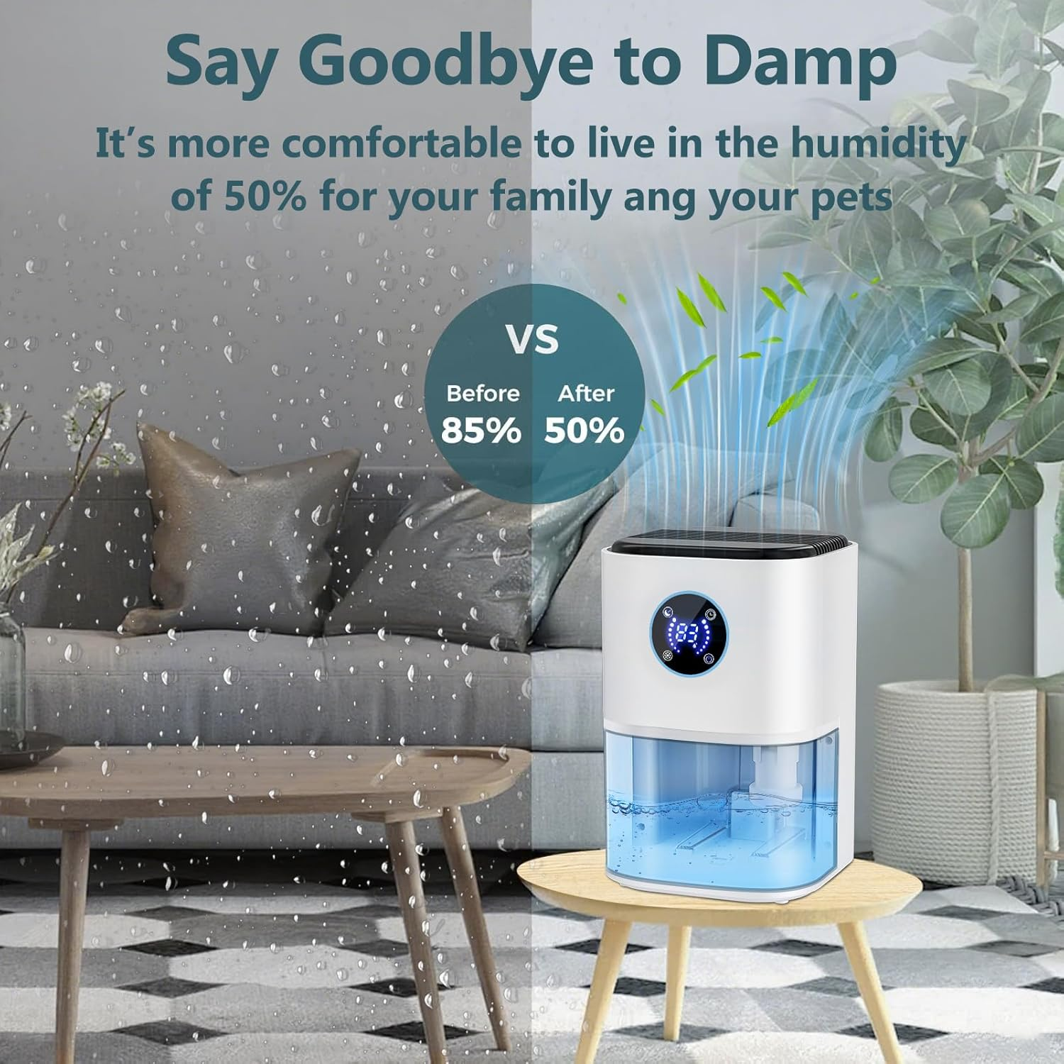 2000ML Dehumidifiers for Home, Multifunctional Air Purifier Dehumidifier with Touchscreen Control,Humidity Setting,7 Colorful Light,Quiet Sleep Mode,Auto Shut-Off,For Drying Clothes,Bedroom,Bathroom image number 4