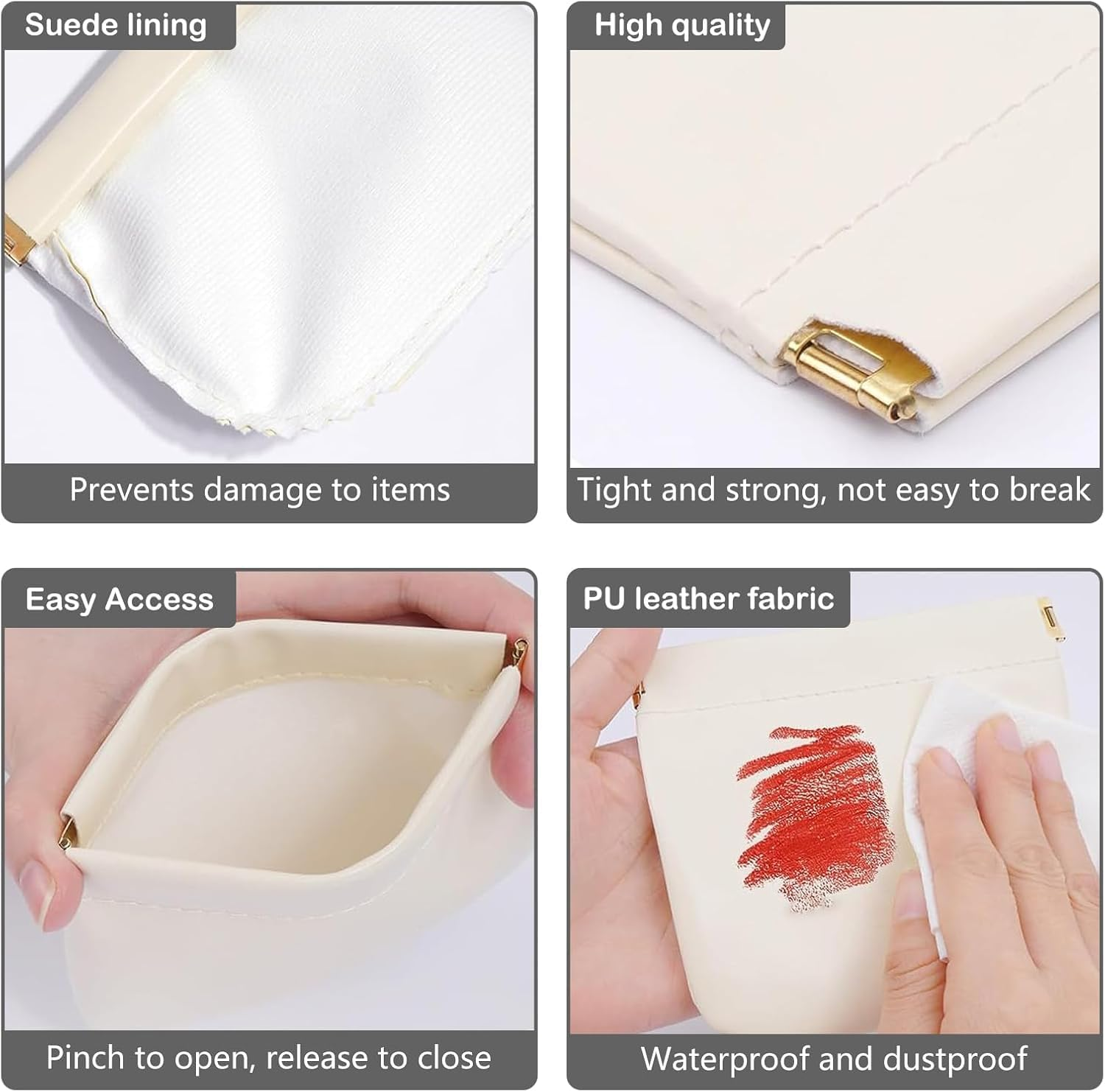 4Pcs Purse Pouches, Small Makeup Bag for Purse Mini Pocket Cosmetic Bags for Women Snap Closure Organizer Pouch for Lipstick Cosmetics Headphones Jewelry image number 3