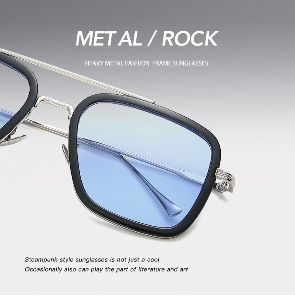 Steampunk Men Square Sunglasses Sun Glasses Vintage Metal Eyewear Sunglass UV400 Male - C10 Gold Black image number 2