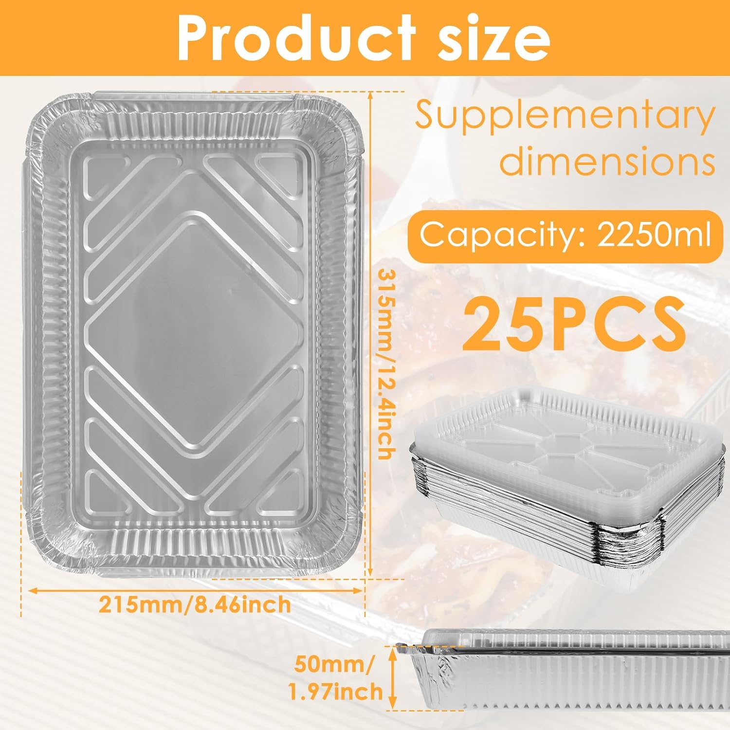 25 Pcs Aluminium Foil Baking Trays, Aluminium Foil Trays Containers, Aluminum Pans with Lids, Non-Stick Aluminum Foil Baking Pans, Tin Foil Pans for Baking Cooking Roasting Heating and Freezer image number 1