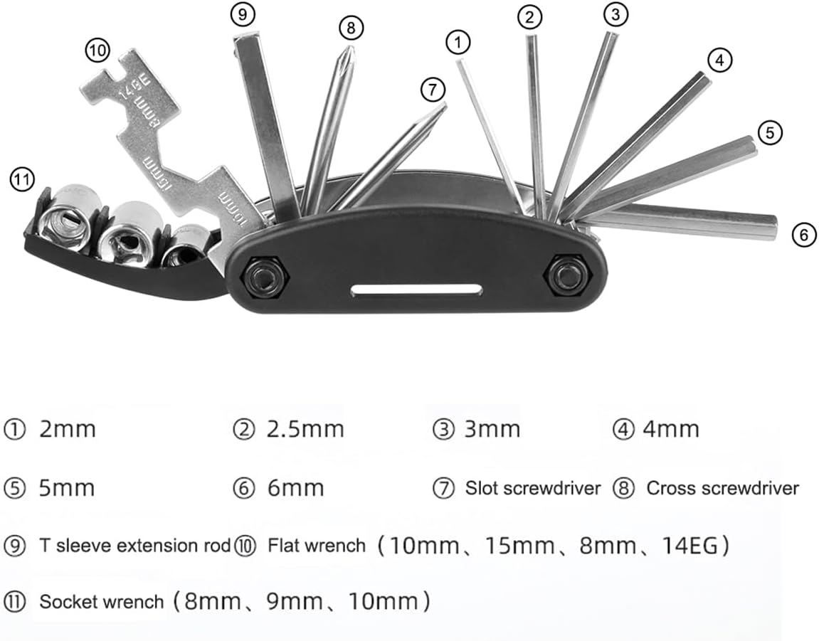 AIMALL Bicycle Repair Tool Kit with Saddle Bag, Portable Multifunctional Wrench Set, Mini Air Pump, Reflective Strip for Road & Mountain Bike Maintenance image number 4