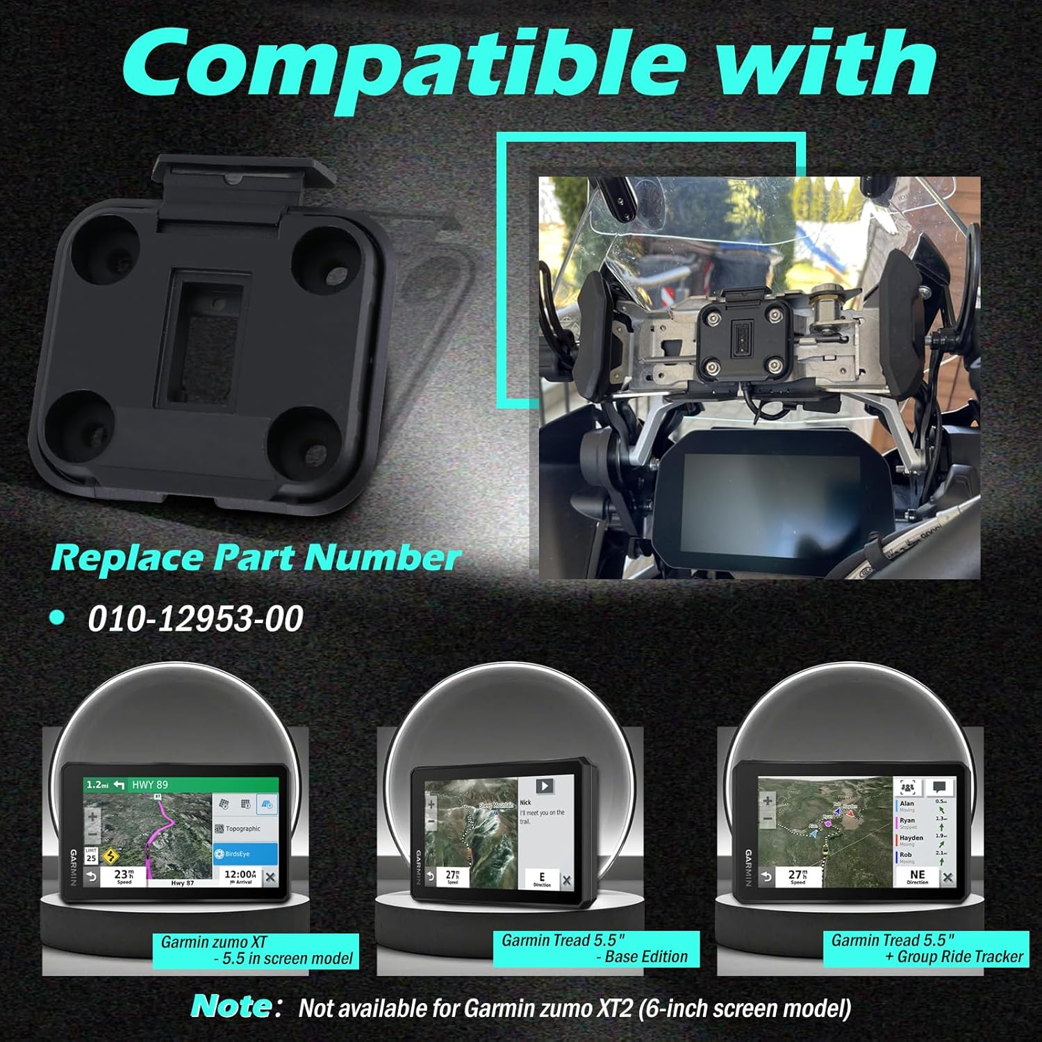 Motorcycle GPS Navigator Mount Bracket Compatible with Garmin Zumo XT & Tread GPS Navigation Device Replace# 010-12953-00 image number 3