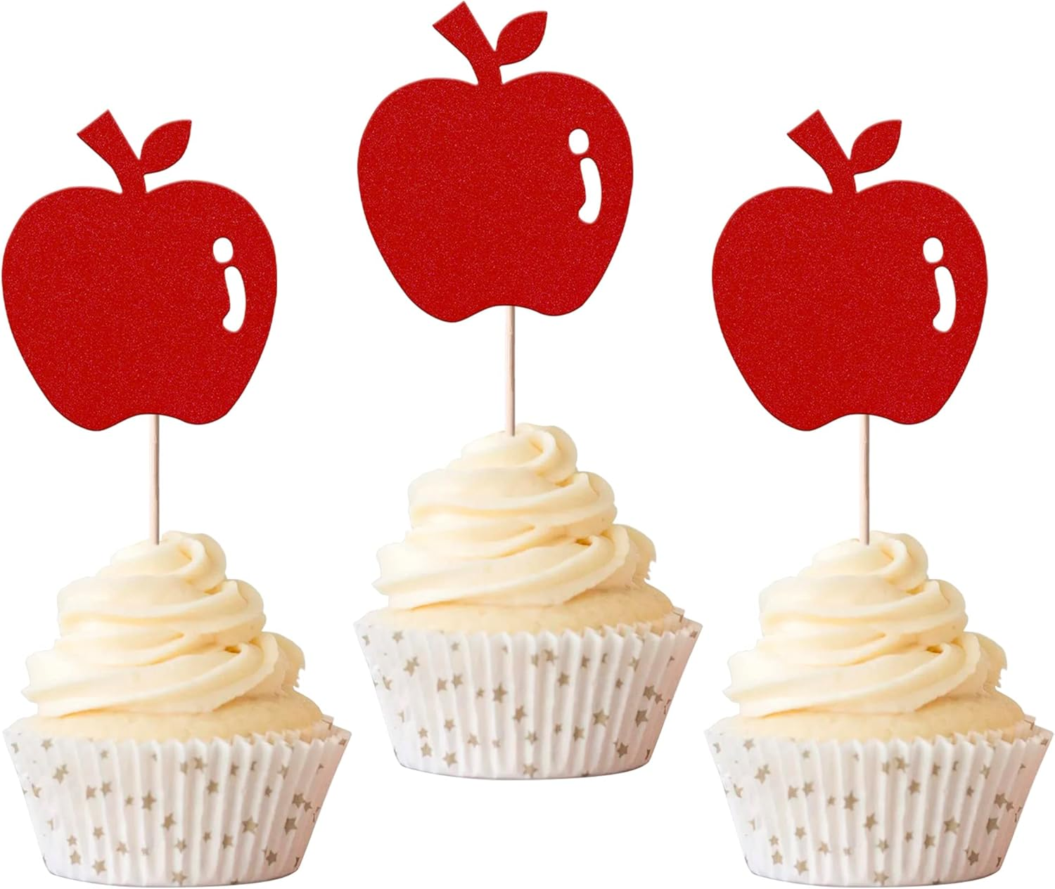 Rsstarxi 24 Pack Glitter Apple Cupcake Toppers Christmas Apple Cupcake Picks for Fruit Theme Baby Shower Kids Birthday Christmas Eve Party Cake Decorations Supplies