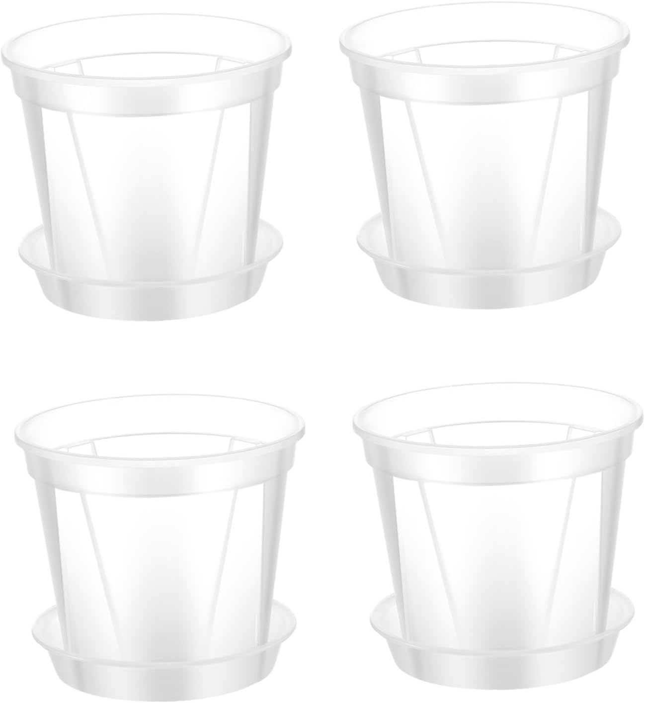 4Pcs Transparent Flower Pots with Drainage Tray Breathable Nursery Pots for Indoor Plants Stylish and Gardening Containers image number 5