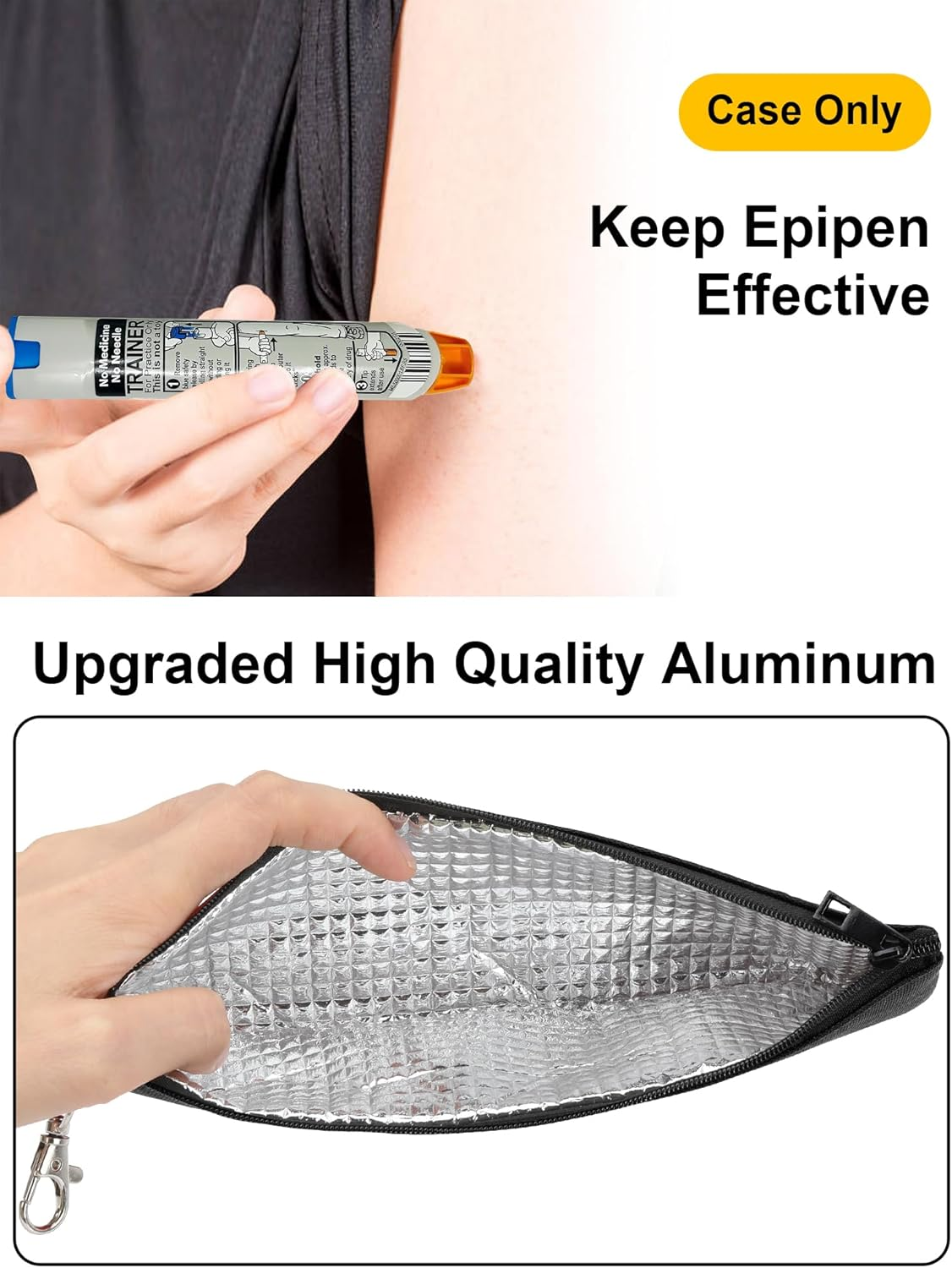 YOUSHARES Epipen Carry Case for 2 Epipens Insulated, Portable Epipen Holder Bag with Carabiner, Waterproof Travel Epipen Case for Allergies, Asthma, Sports & Outdoor Emergencies(Black) image number 4