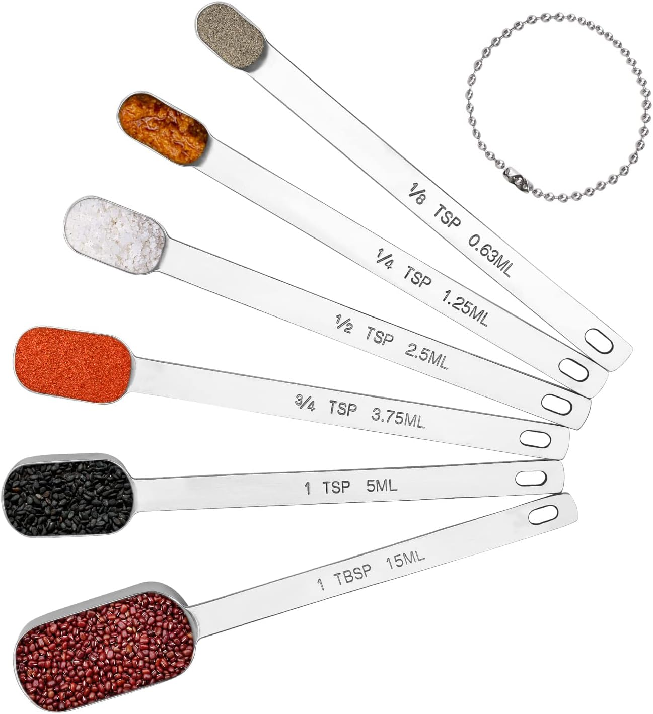 Long Handle Measuring Spoons Set of 6, Stainless Steel Measure Teaspoons, Metal Rectangular Bowl Tablespoon image number 3