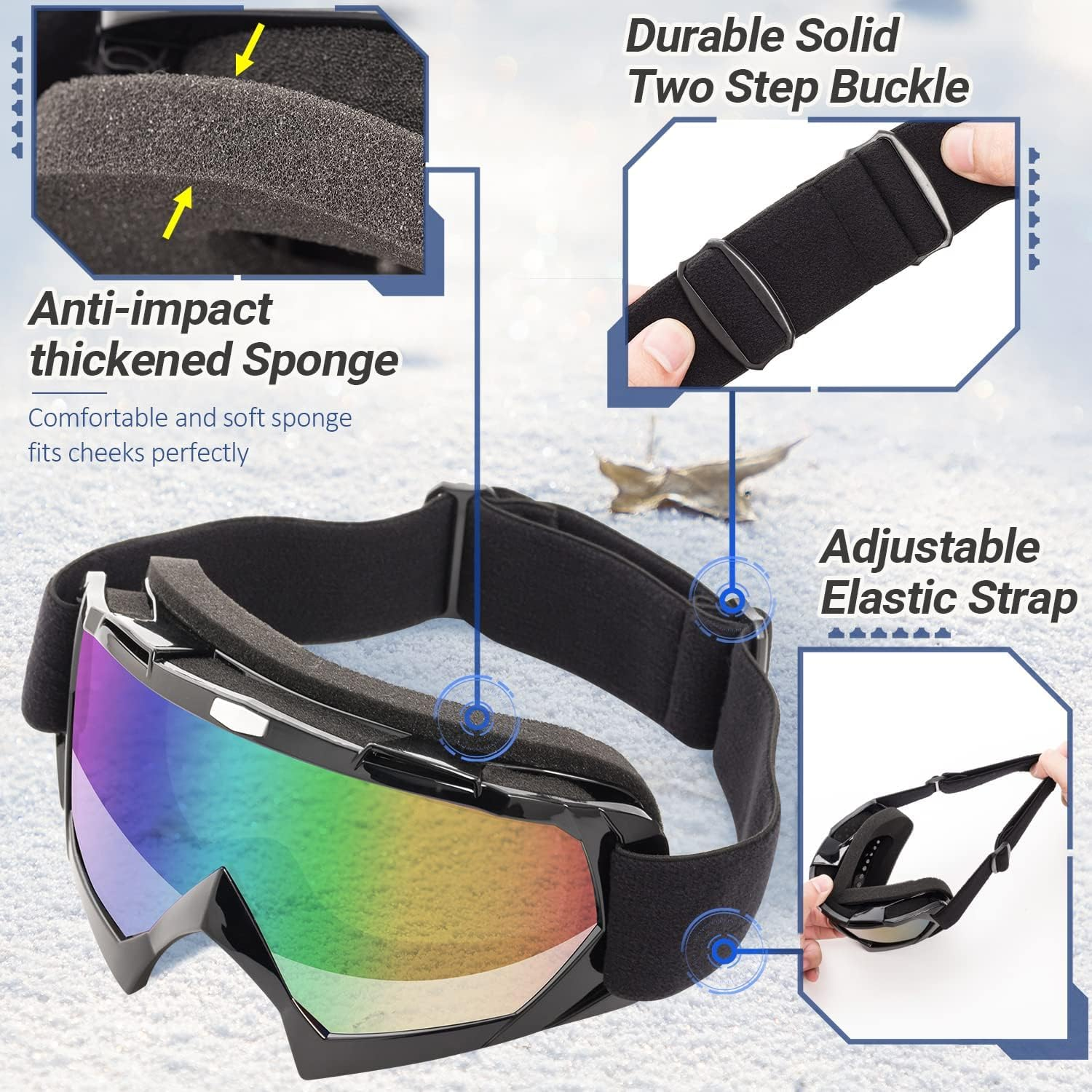 ZANZER Adult Ski Goggles, 2-Pack Snowboard Goggles for Youth, Teens, Men & Women, Wide View Snowmobile Goggles image number 6