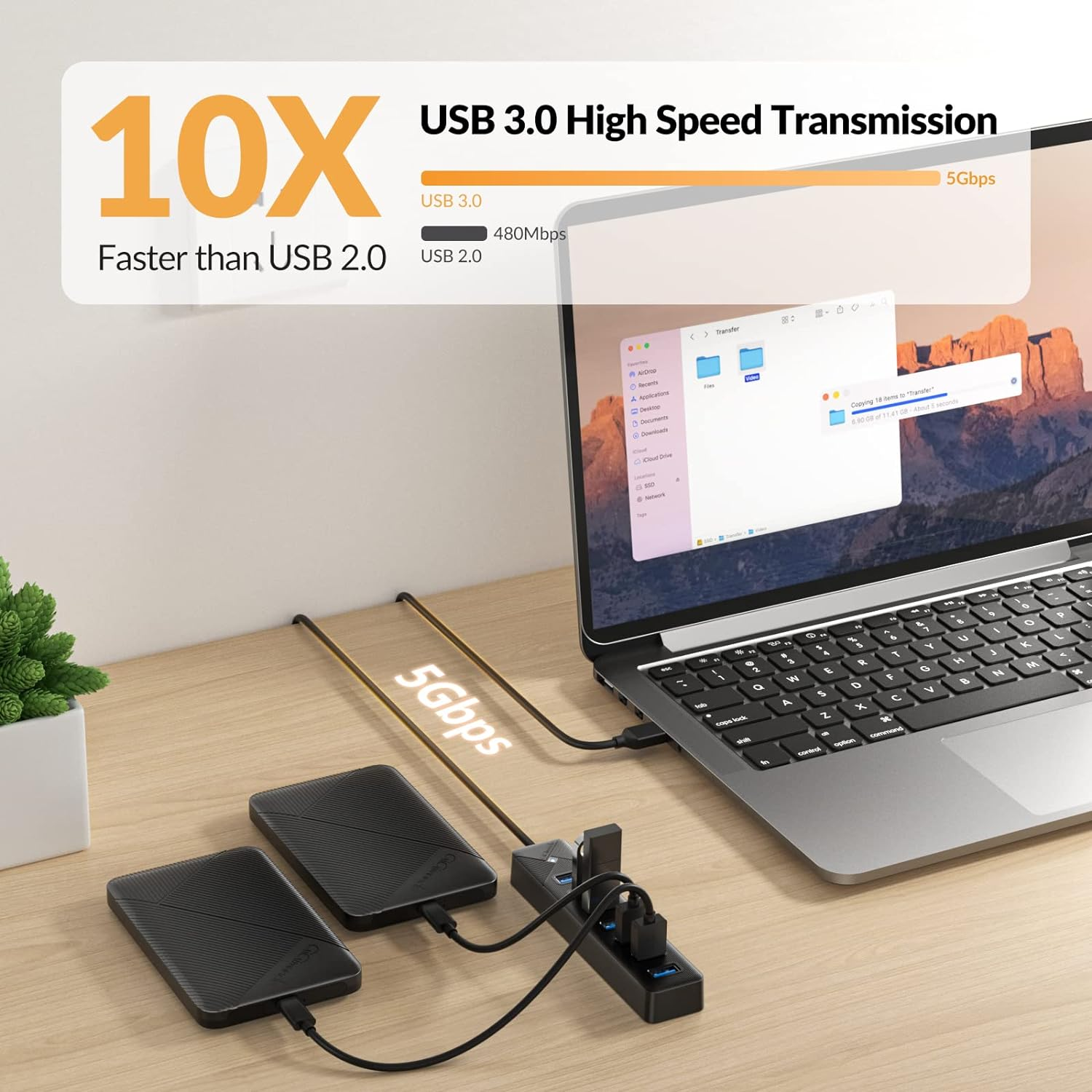 Gigimundo PG7U USB Hub 3.0, 7-Port USB Distributor, 50 Cm Cable with 5V/3A Power Input, Multiple USB Connector for PC Laptop, Older Macbook, PS4, PS5, Flash Drive, Keyboard, Mouse, GGM-PG7U-U3-50 - Usb A 4Port image number 3