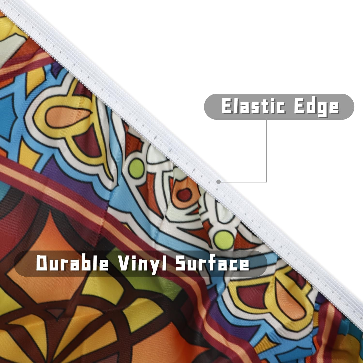 Round Fitted Tablecloth with Elastic round Outdoor Tablecloths Fitted Table Covers for Tables Waterproof Reusable Vinyl Tablecloth for Indoor and Outdoor 48''-52''