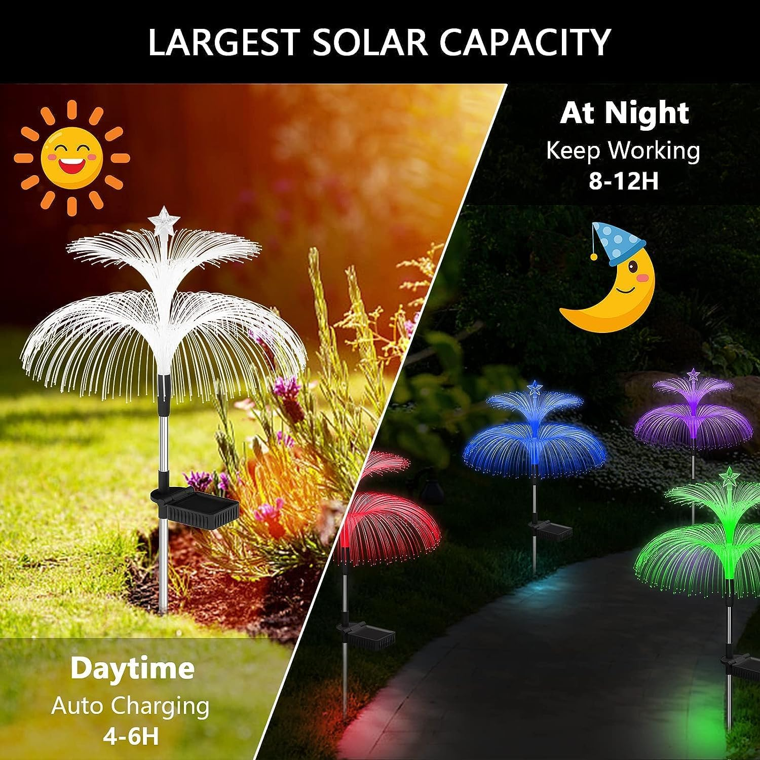 Miners2000 Solar Garden Lights 3 Pack New Upgraded Solar Outdoor Lights Waterproof 7 Color Changing Double Jellyfish and Star Solar Flower Lights for Christmas Outdoor Yard Garden Decor image number 6