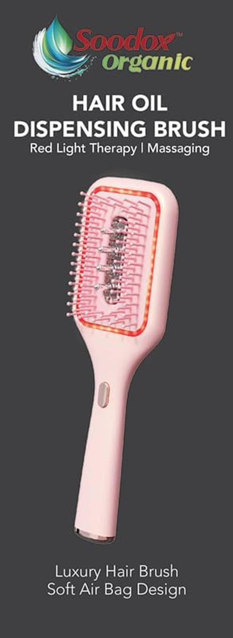 Soodox Organic Hair Oil Dispensing Brush with Red Light Technology | Soft Air Bag Design for Massaging & Blood Circulation | Red Light Therapy for Hair Growth Stimulation image number 1