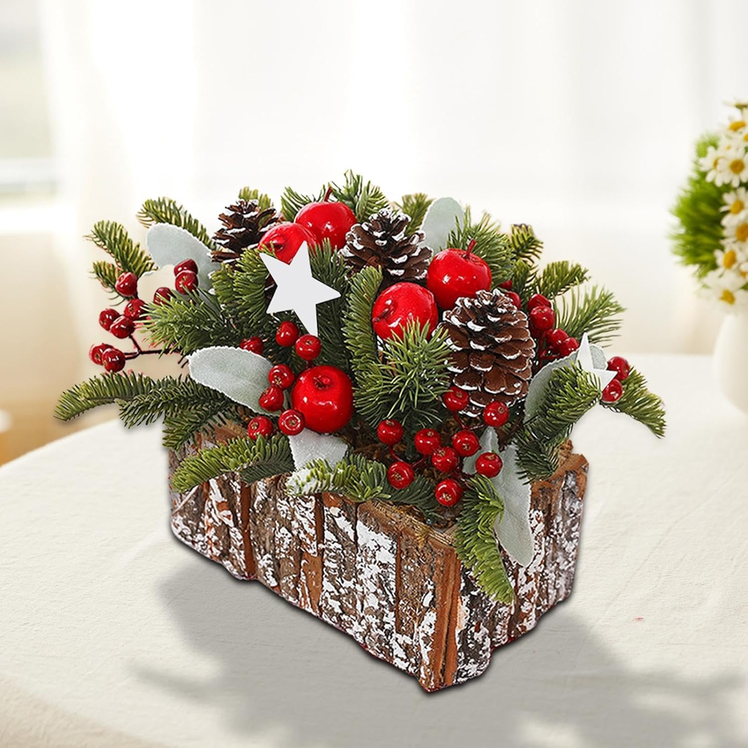 Christmas Centerpiece, Potted Christmas Tree, Christmas Table Decoration, Xmas Artificial Plants for Desk, Home Indoor, Red Fruit image number 5