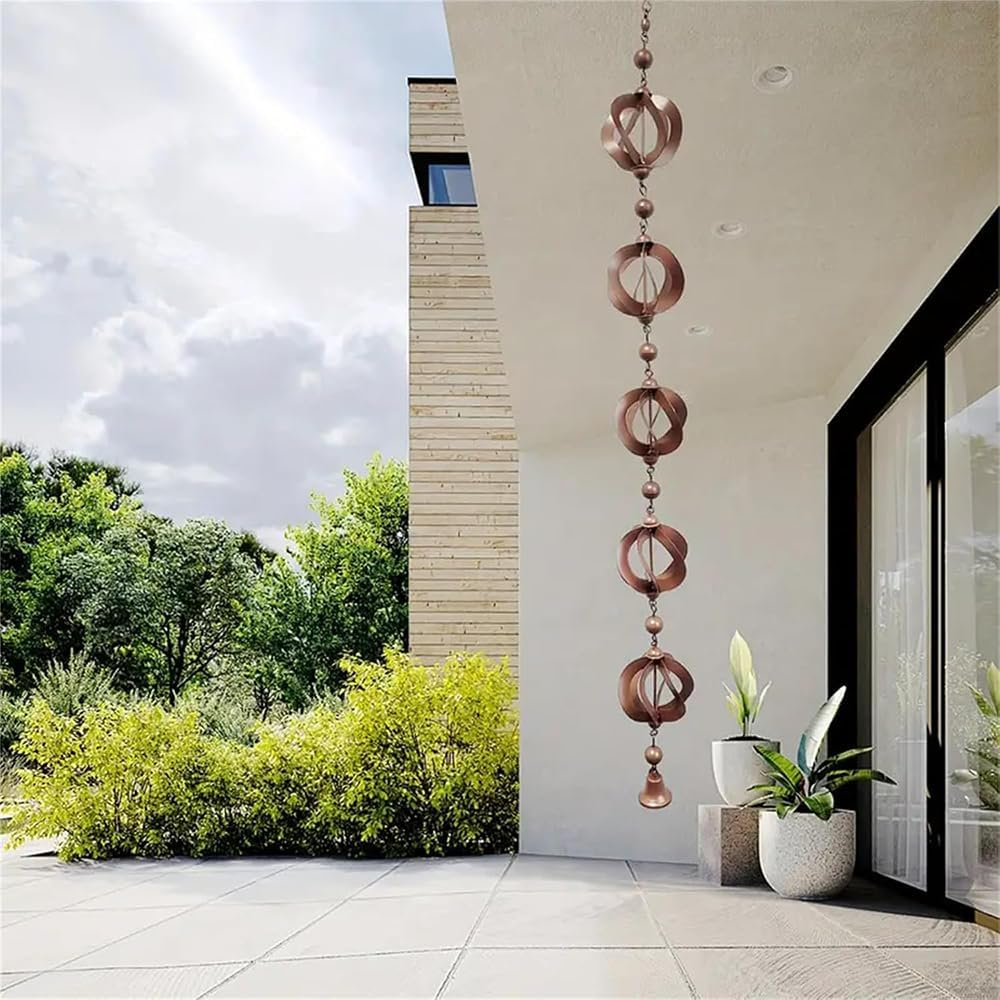 Rain Chain,Chains for Gutters with Bell,Metal Decorative Rain Gutter Chime Home Decor,Functional Replacement Downspout Chain,For Shop,Garden, Backyard, Lawn image number 6