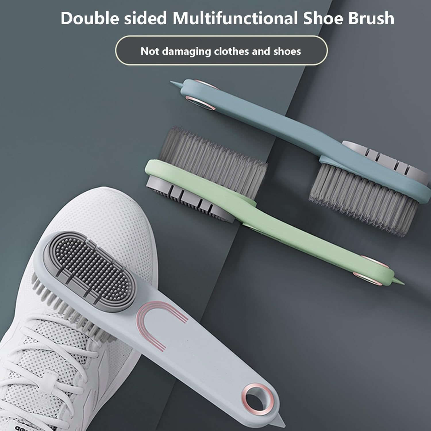 2 Pack Laundry Stain Brush Double-Sided Soft Bristle Cleaning Brush Long Handle Laundry Brush for Stain Removal Shoes ﻿ image number 2