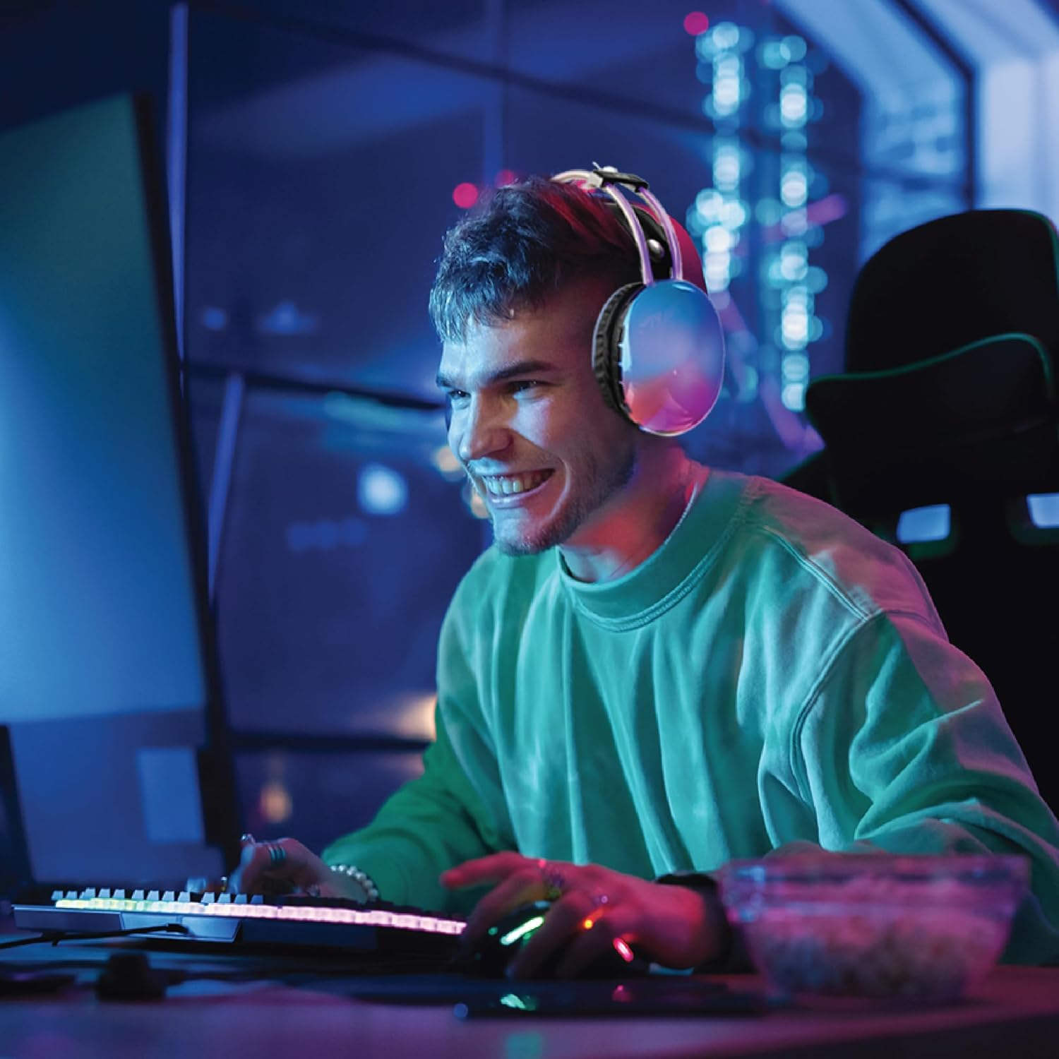 Laser RGB Wireless Bluetooth Headphones, RGB Lighting, 6 Hrs Playtime, Adjustable Headband - Supports AUX & Micro SD, USB C Charging - Compatible with Smartphone, Tablet, Laptop, MP3 Player image number 6