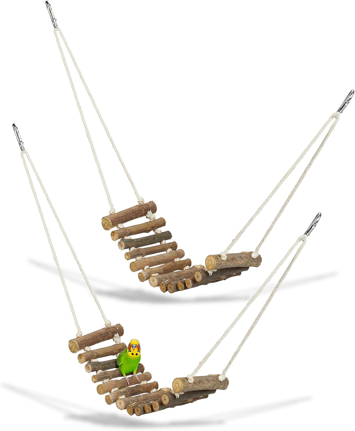 Relaxdays Bird Toy Ladder, Set of 2, Bird Cage Accessories for Budgies, Canary, Wood, Bird Ladder, Natural