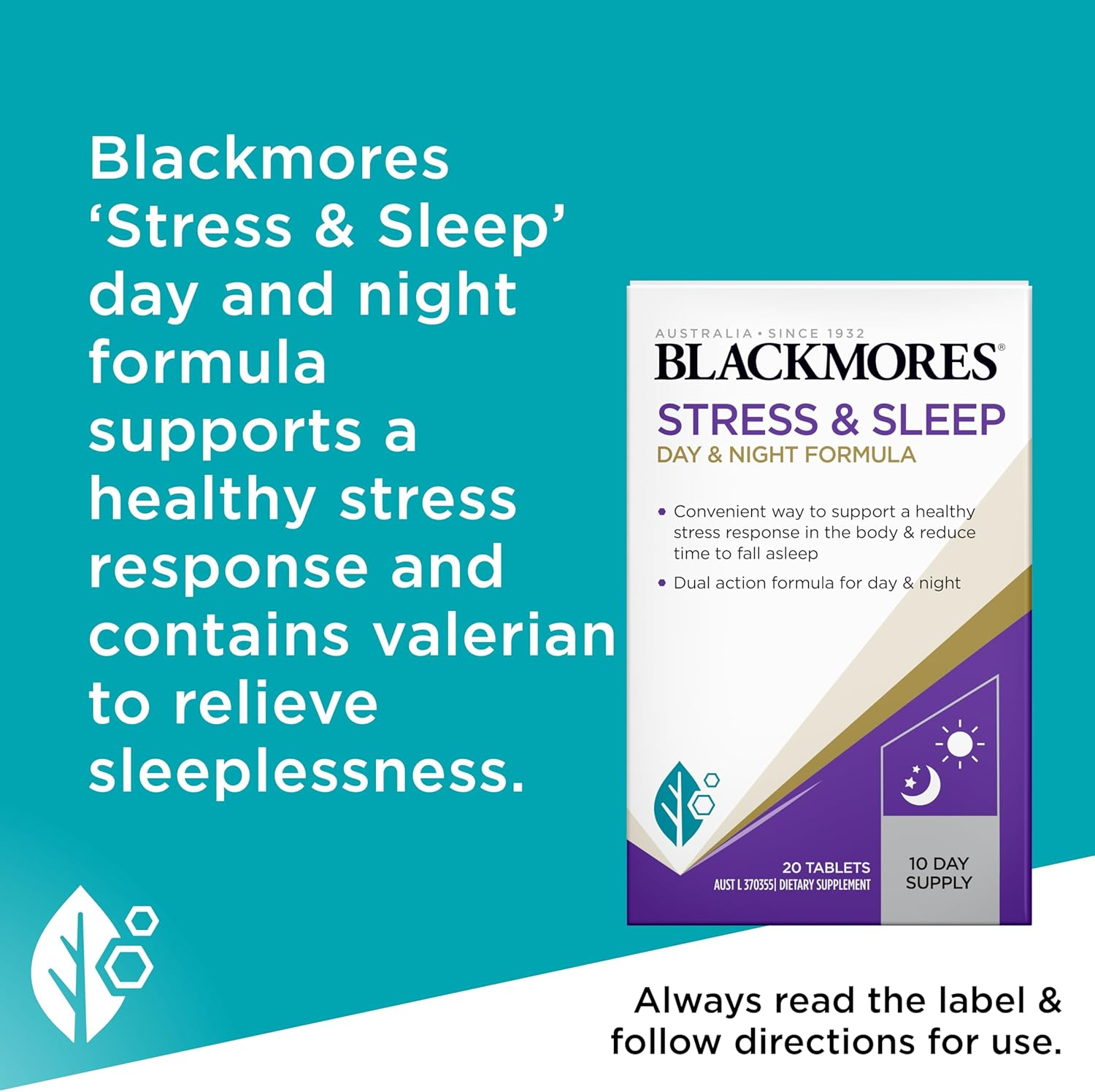 Blackmores Stress + Sleep | Dual Action Formula for Day & Night | Helps Maintain a Healthy Stress Response | 20 Tablets image number 6