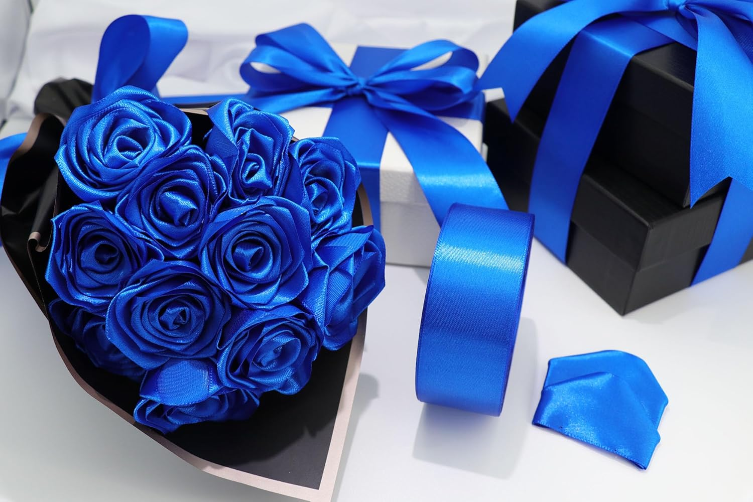 Royal Blue Ribbon 1-1/2 Inch Satin Ribbon Single Face Fabric Ribbon for Gift Wrapping, Roses Making, Bows, Flower Bouquet, Handmade Crafts, Birthday Wedding Party Decoration 30 Yards