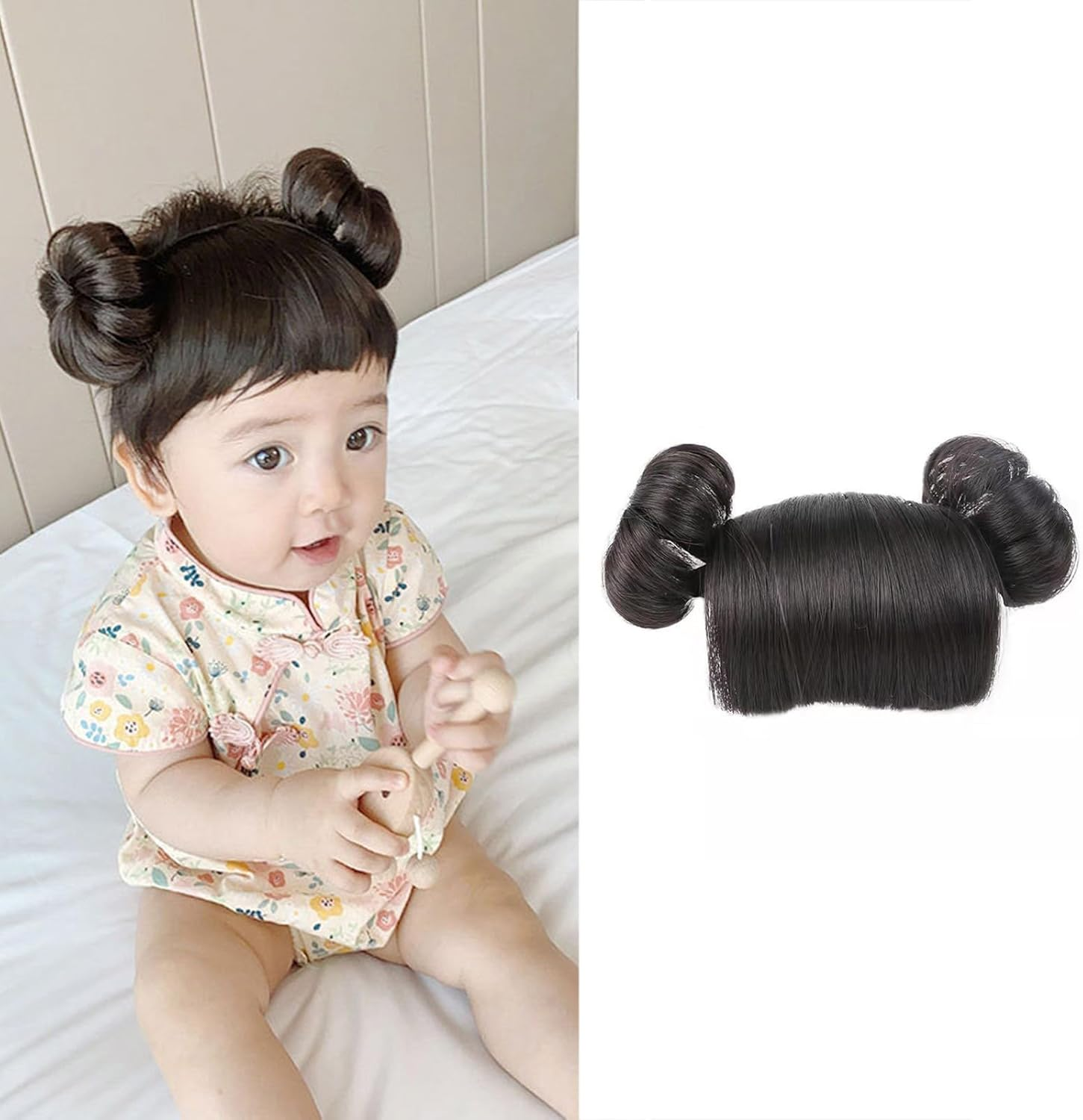 NVOQILIN Bun Headbands Infants Wig Bangs Chignons Hairpiece 1-4T Girls Boy Headwear Lovely Buns Hairband Decors image number 2