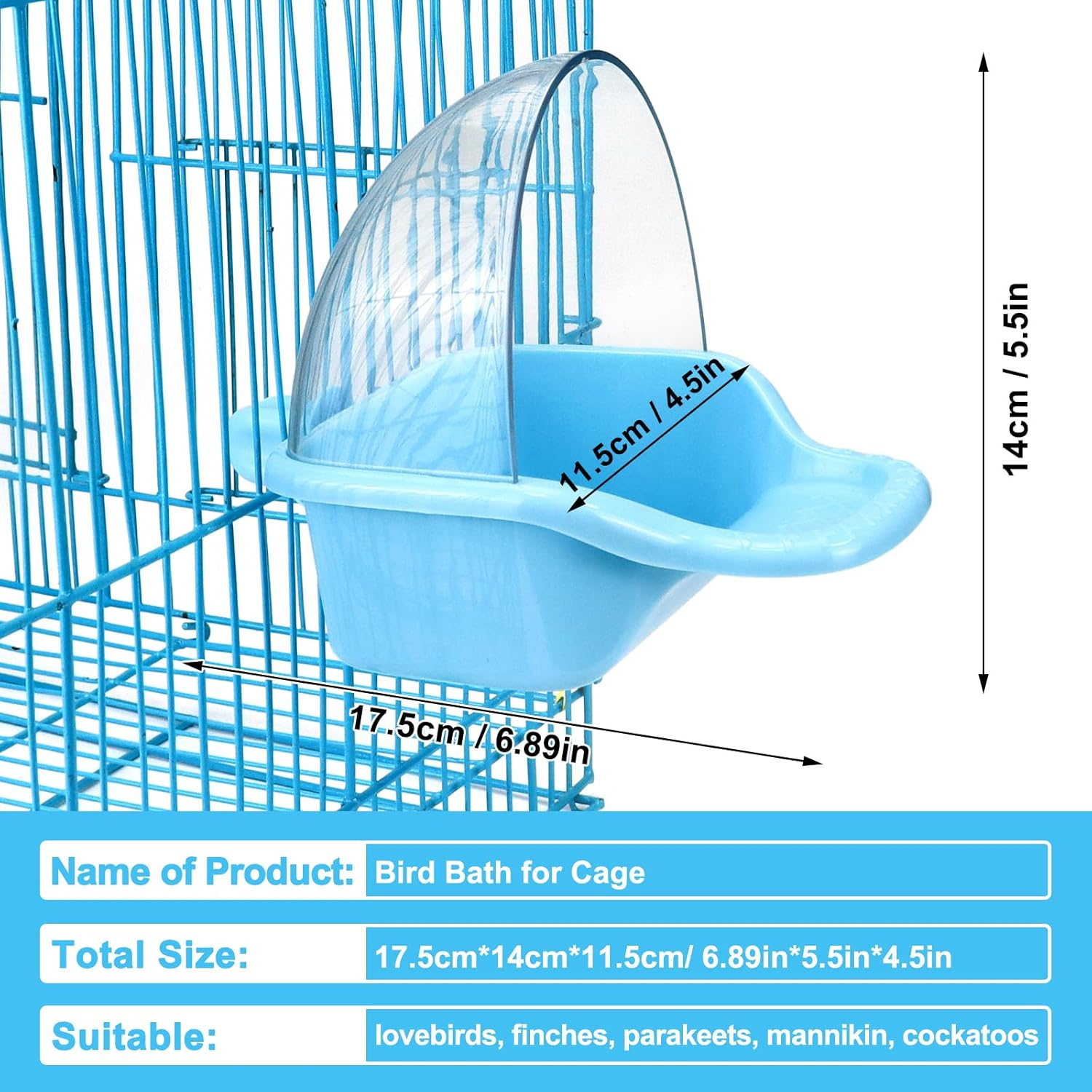 Nobgum Bird Bath Box Hanging Birdbath Toy Parakeet Caged Bathing Tubs Parrot Bath Tub Water Shower Food Feeder Holder Tray Bird Bath for Cage Accessory Small Birds Parrots Cockatiel Budgies image number 5