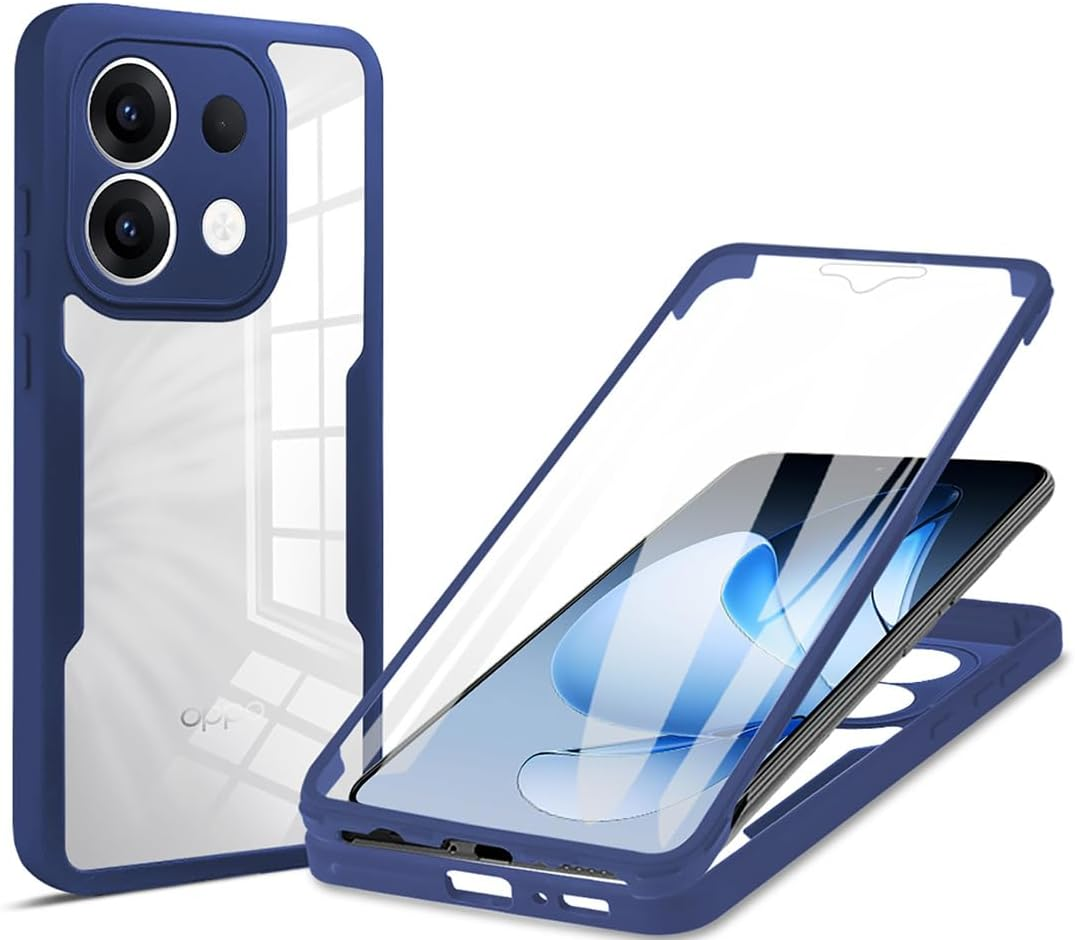 SEAHAI Clear Case for OPPO Reno 13 Pro 5G (Reno13 Pro 5G), with Built-In Screen Protector 360&deg; Full Body Rugged Armor Heavy Duty Shockproof Silicone TPU Bumper Trasparent Cover - Black