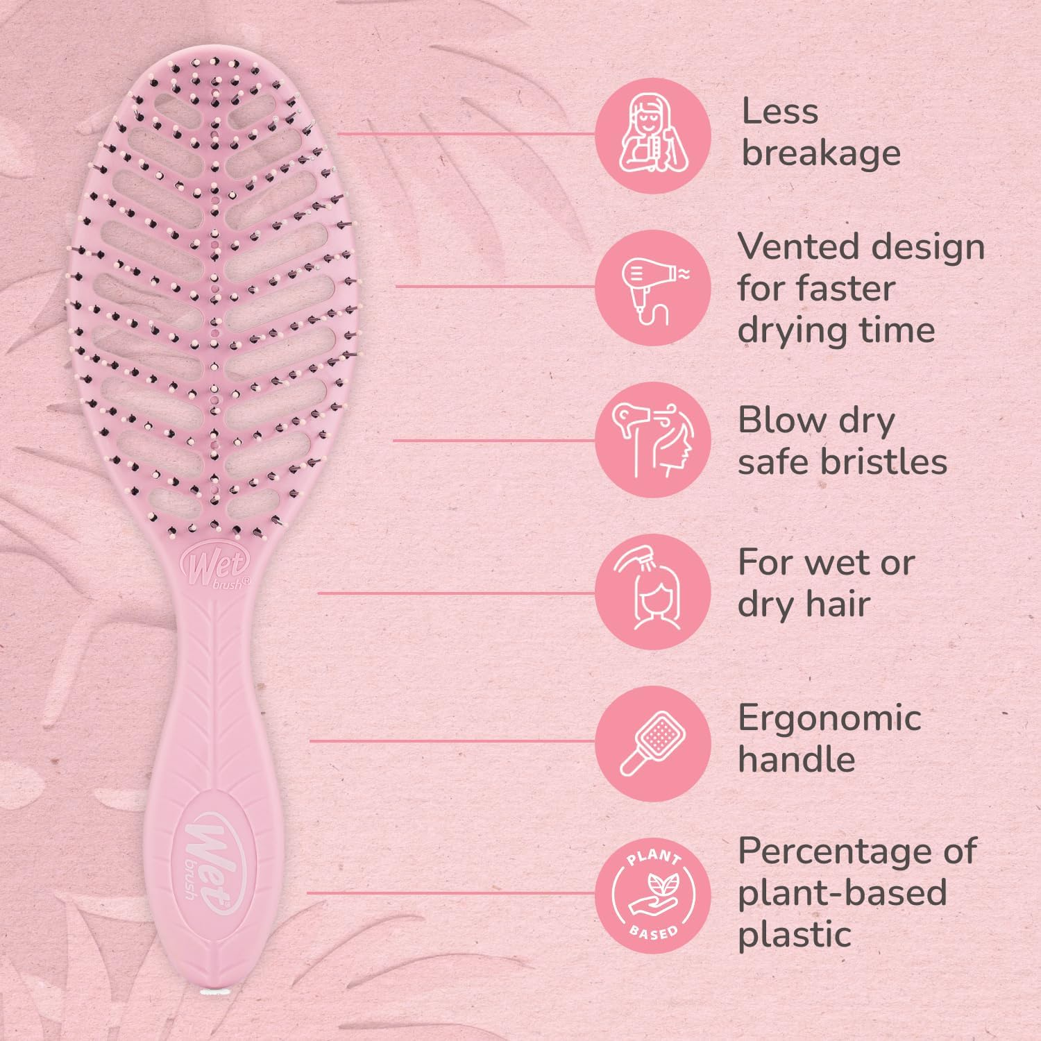 Wet Brush Go Green Speed Dry Hair Brush, Pink - Vented Design & Ultra Soft Heatflex Bristles - Ergonomic Handle Manages Tangle & Uncontrollable Hair - Pain-Free Hair Accessories image number 1