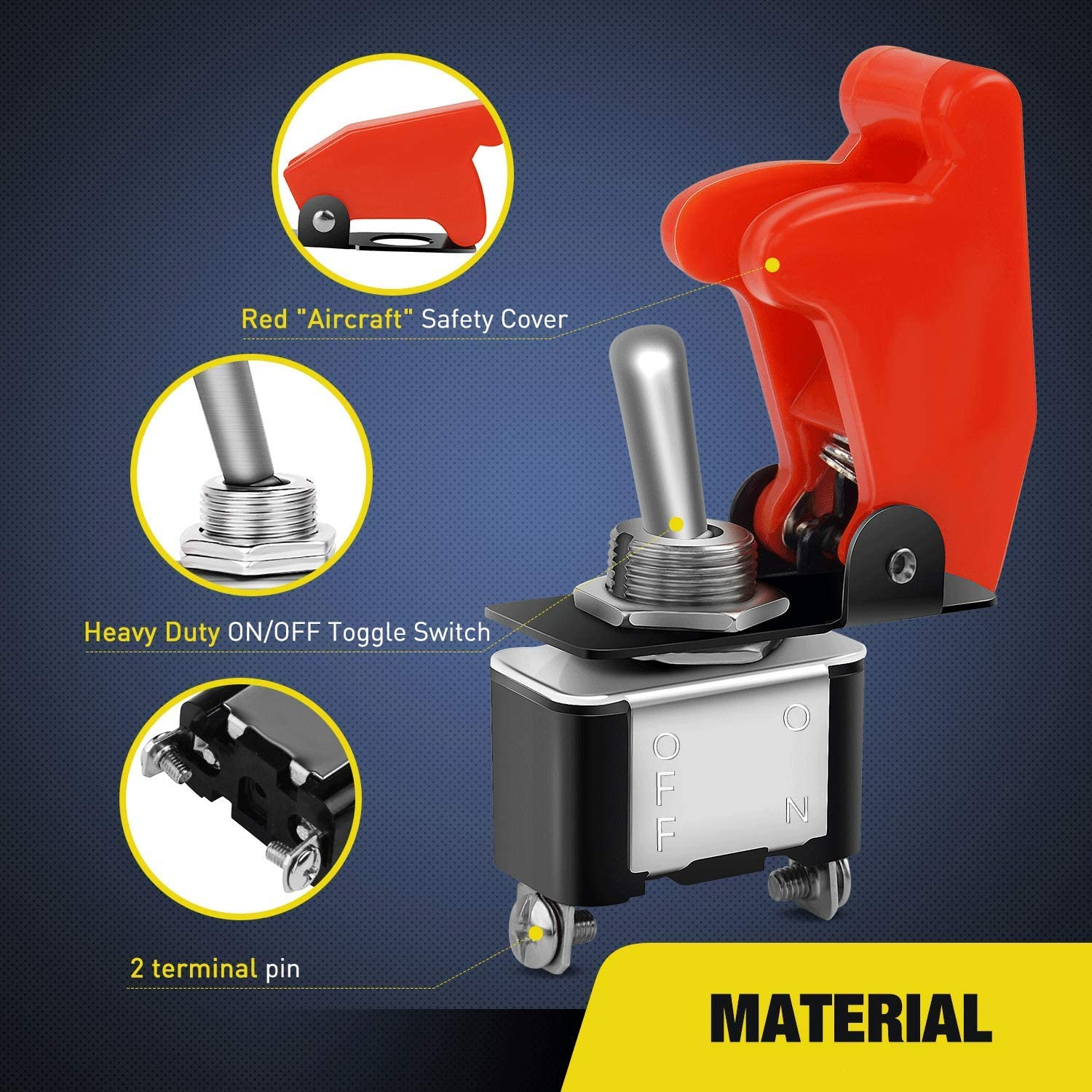 Nilight 90014E Heavy Duty Rocker Toggle Switch 12V 20A Red Cover SPST On/Off 2Pin Car Truck Boat-5 Pack image number 6