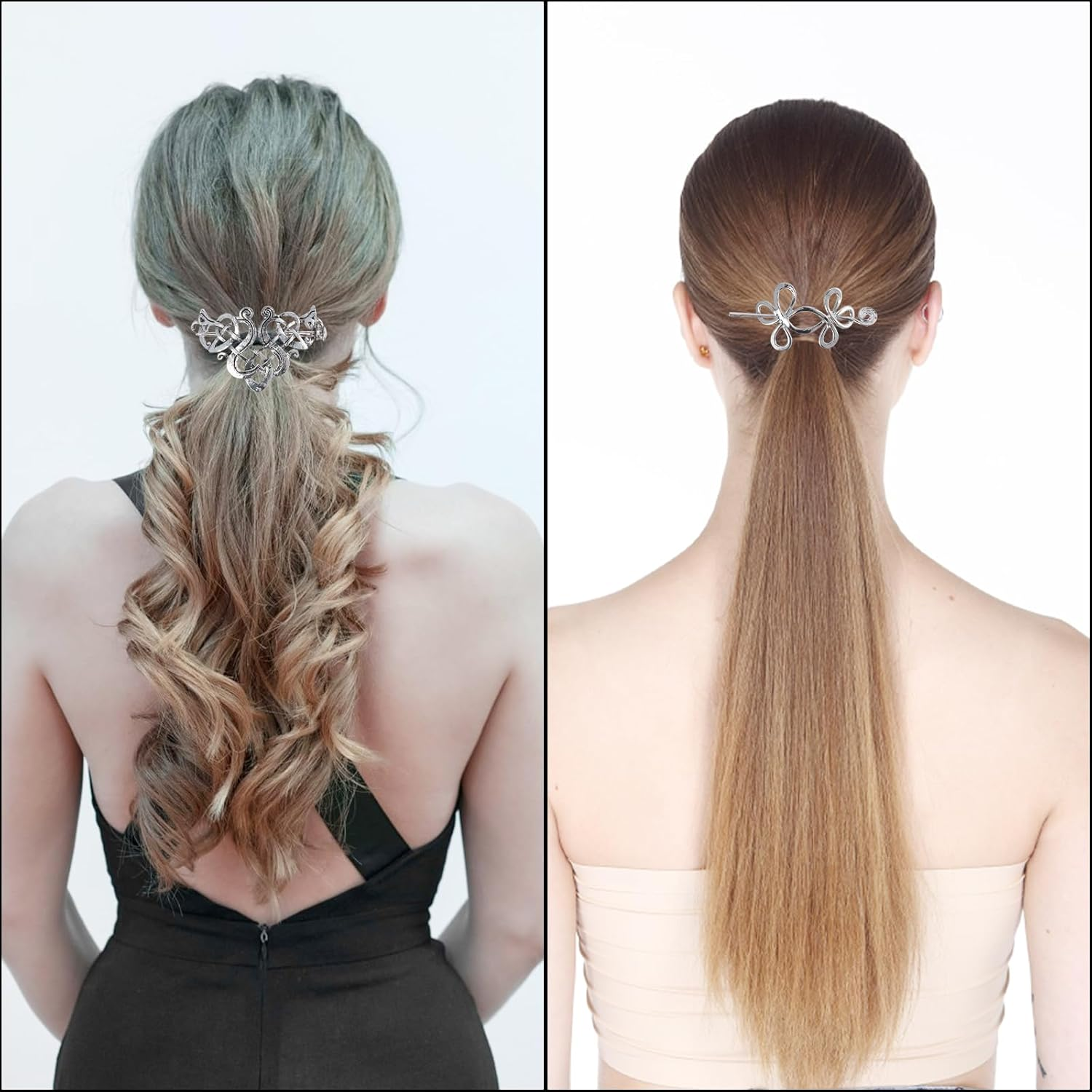 Amexo Pack of 5 Celtic Viking Hair Clips, Vintage Hair Clip Hair Pins Minimalist Metal Knot Hair Stick Knot Hair Clip Retro Hair Accessories for Girls Women (Silver) image number 2