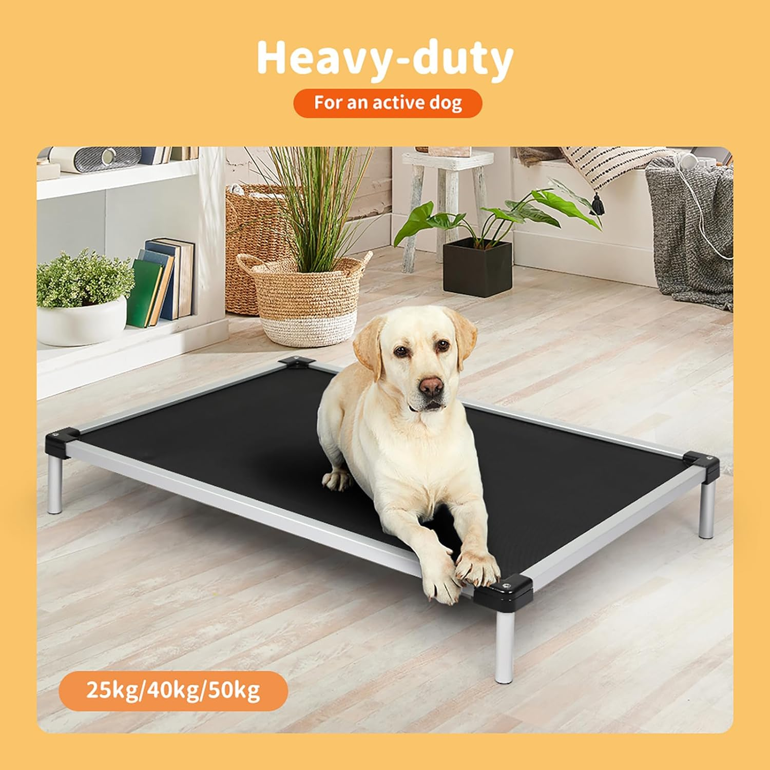 Pawz Elevated Dog Beds,Raised Pet Trampoline with Aluminum Frame,Chew Proof,No-Slip Feet,Durable Supportive Teslin Mesh/Oxford Cloth,Breathable,Indoor and Outdoor Use, Pillow Support image number 5