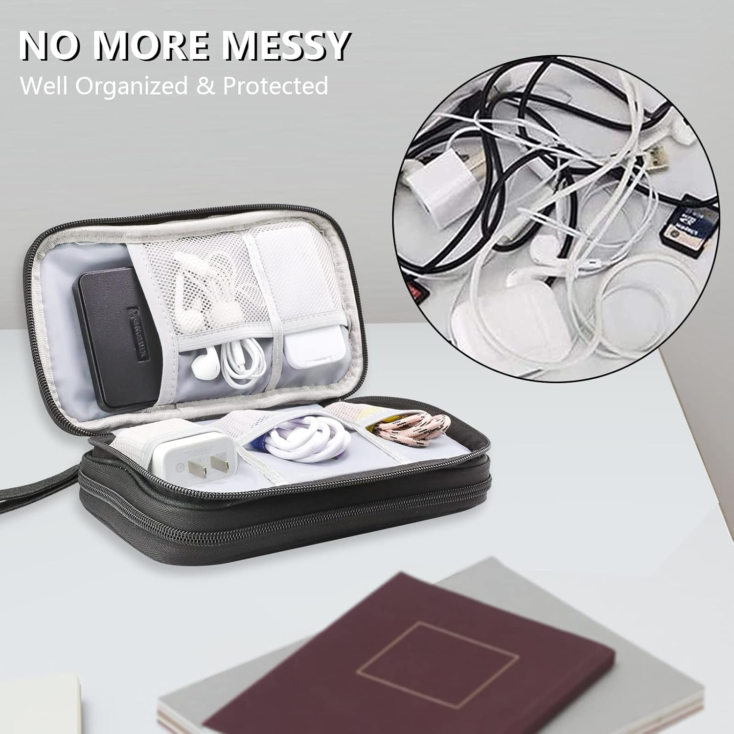 Teskyer Cable Organizer Bag, Portable Travel Cord Organizer Case, All in One Waterproof Electronics Accessories Storage Bag for Cables, Chargers, Earphones, Hard Drives, Power Bank, 8.5 X 5 Inch